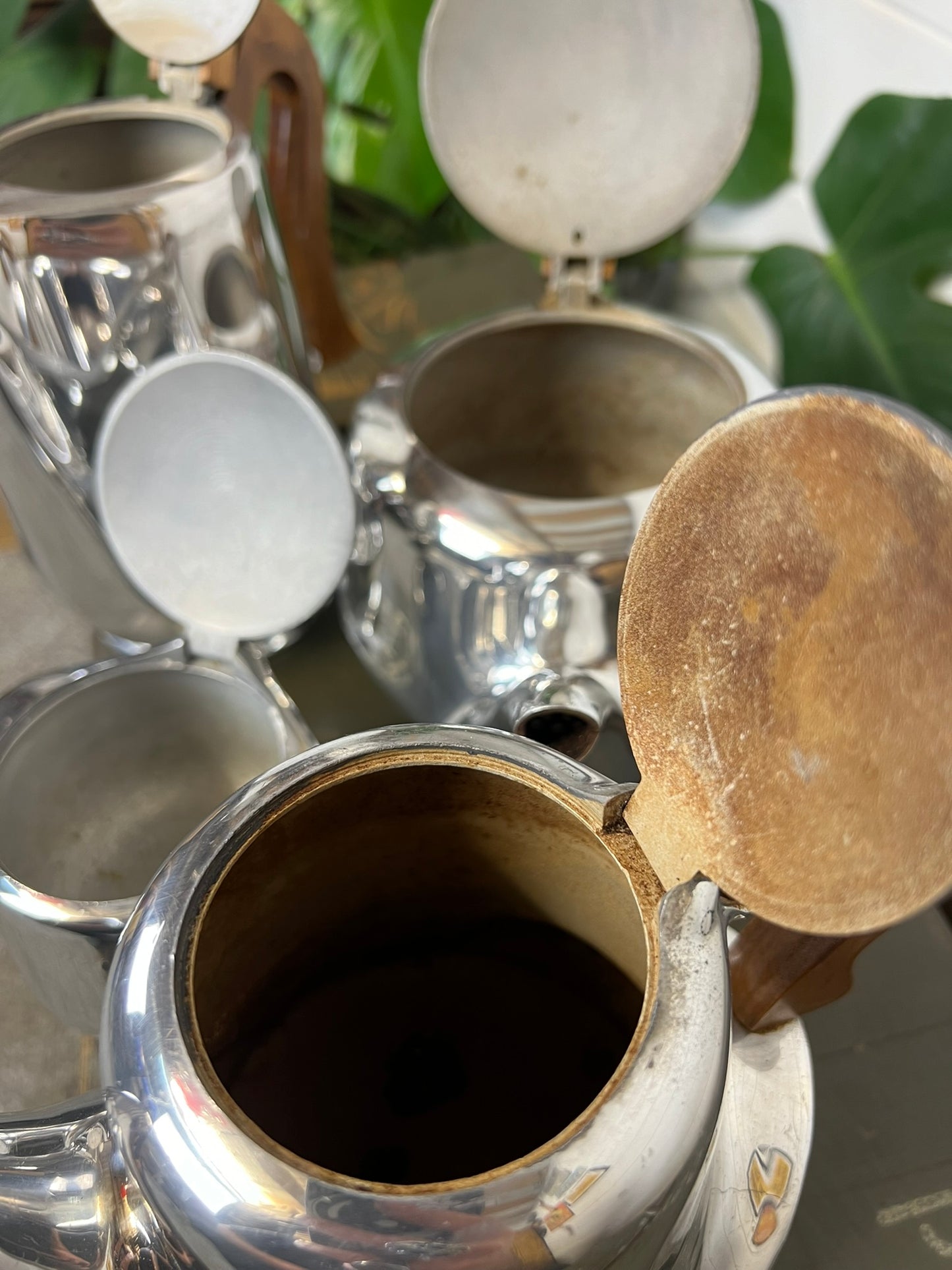 Vintage Picquot Ware Mid Century 4 Piece Stainless Steel Tea Service