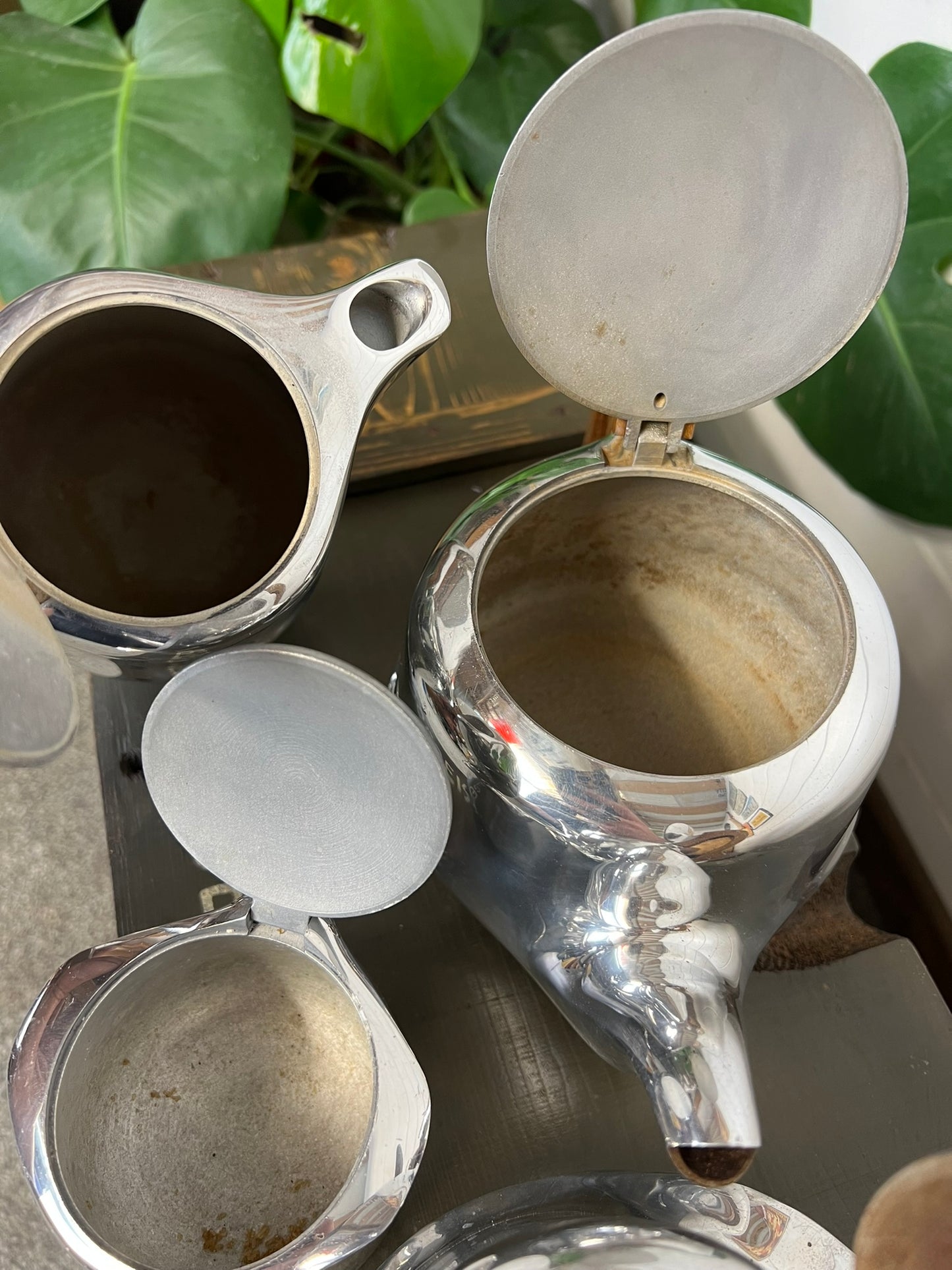 Vintage Picquot Ware Mid Century 4 Piece Stainless Steel Tea Service