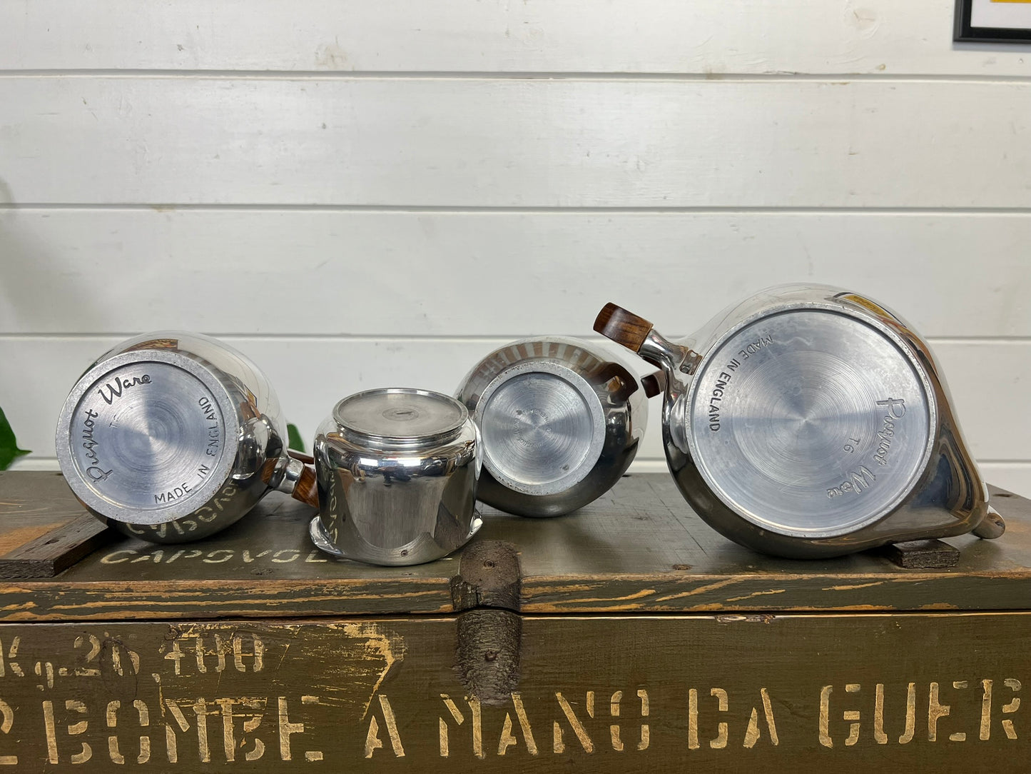 Vintage Picquot Ware Mid Century 4 Piece Stainless Steel Tea Service