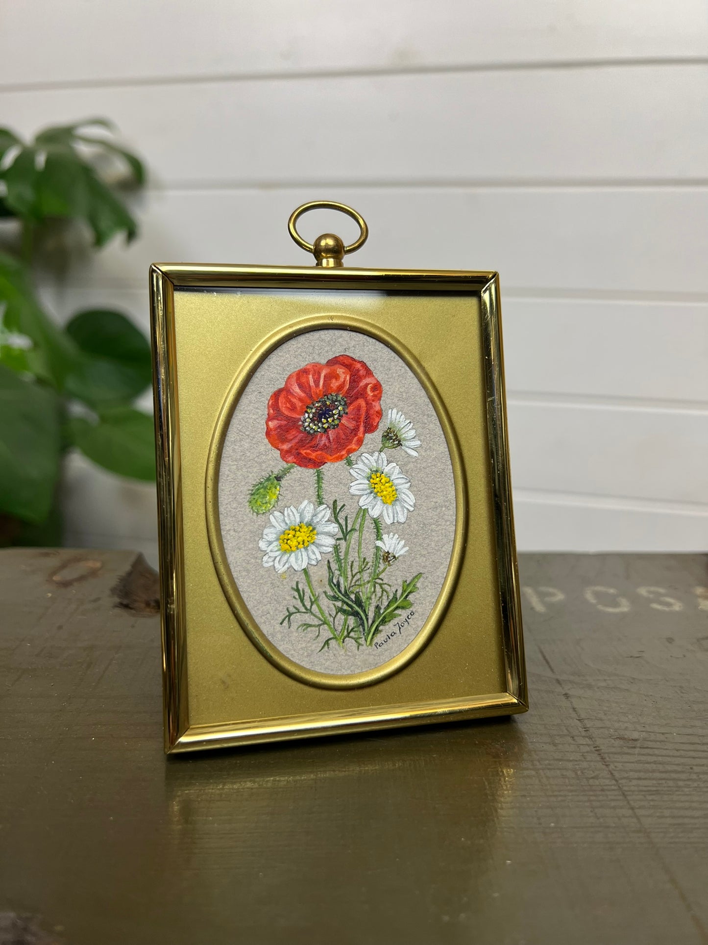 2x Vintage Paula Joyce Small Brass Oval Photo Frames Wild Flowers Design