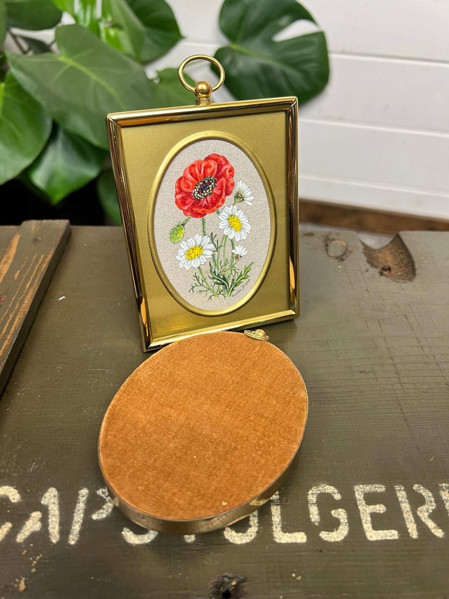 2x Vintage Paula Joyce Small Brass Oval Photo Frames Wild Flowers Design