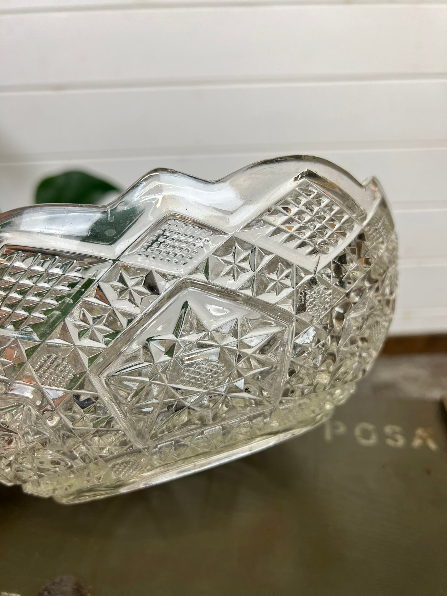 Vintage Lead Crystal Glass Fruit Bowl Mid Century Art Deco Farmhouse Kitchen Decor
