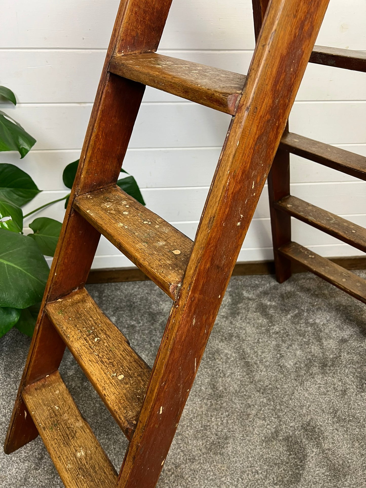 Vintage Wooden Step Ladder Double Sided Waxed Rustic Library Farm Decor Display