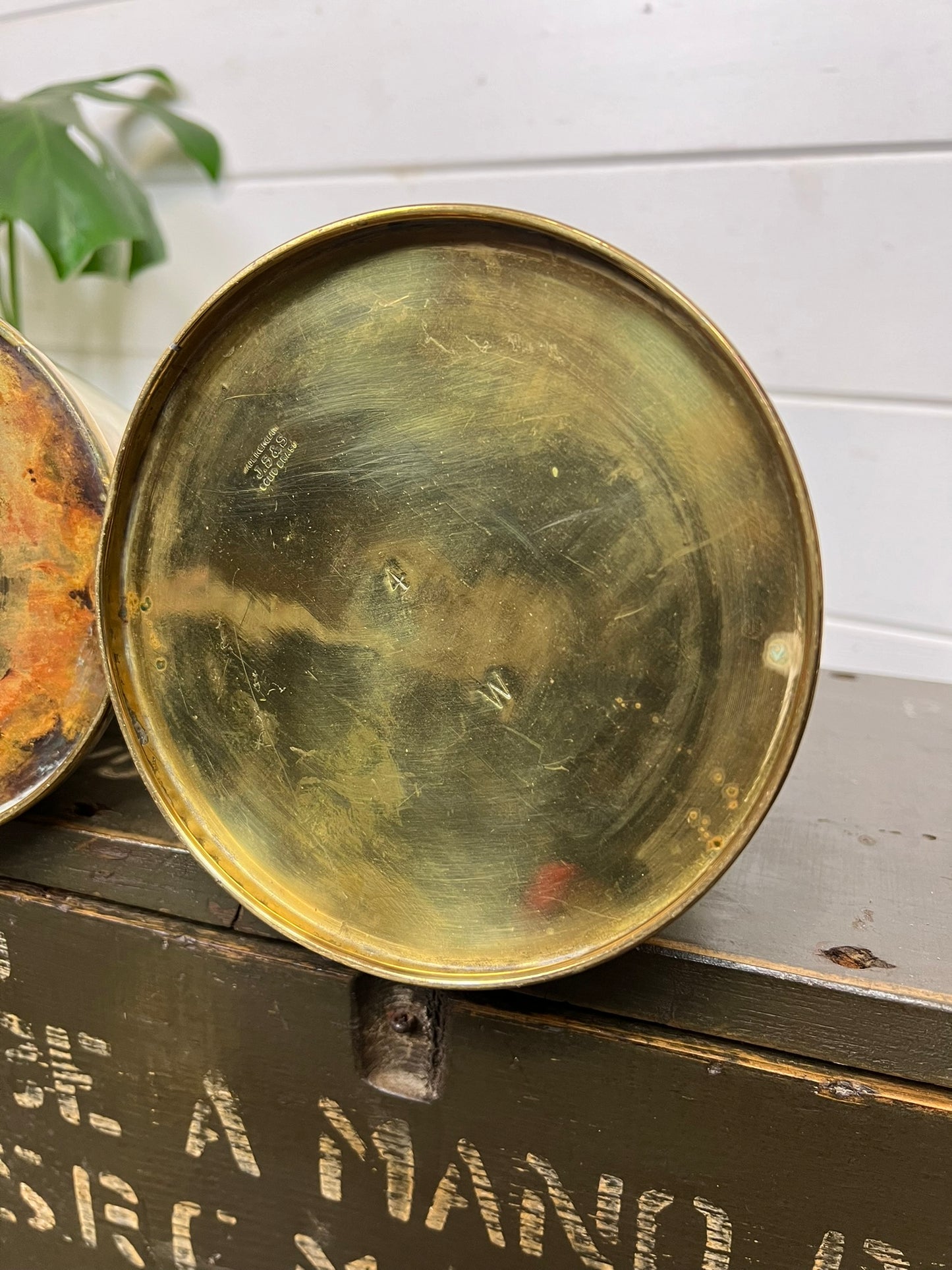 2x Vintage Brass Jug Pitcher Vase Joseph Sankey J.S & S Boho Art Nouveau Antique Deco