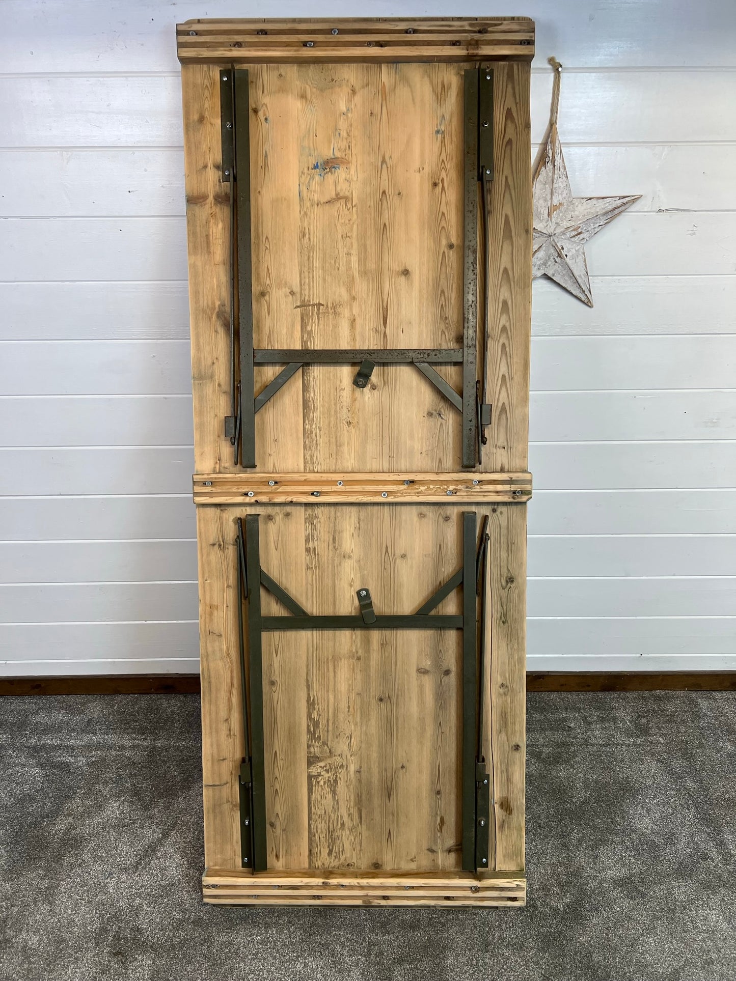 Vintage Wooden Folding Trestle Table Rustic Industrial Farmhouse Dining Garden Catering Market Stall