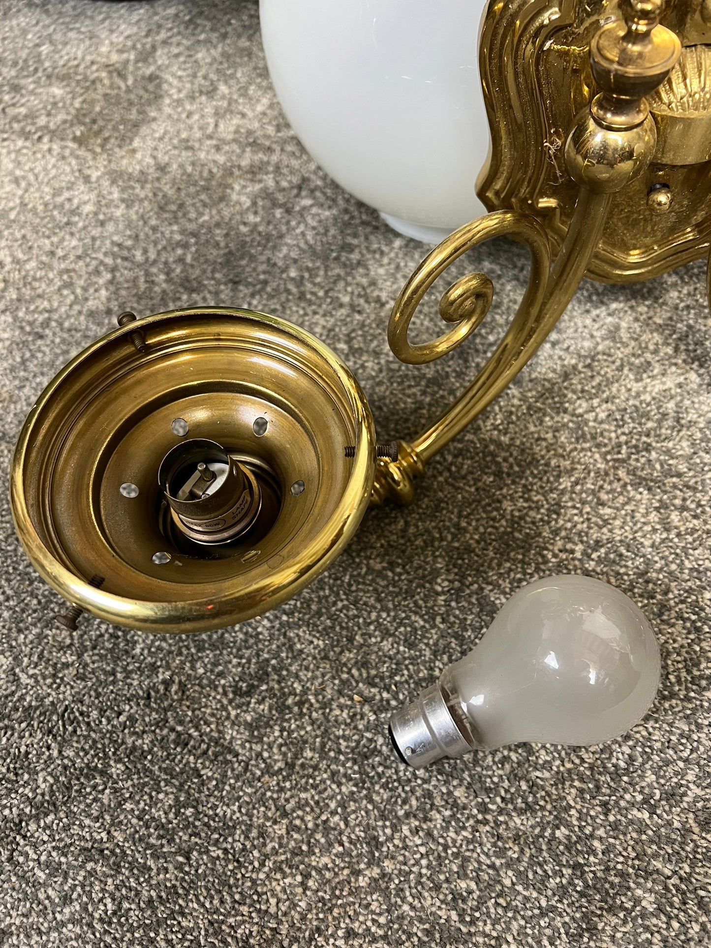 Vintage Brass Ornate Double Wall Lights With Glass Globes 20th Century Art Deco