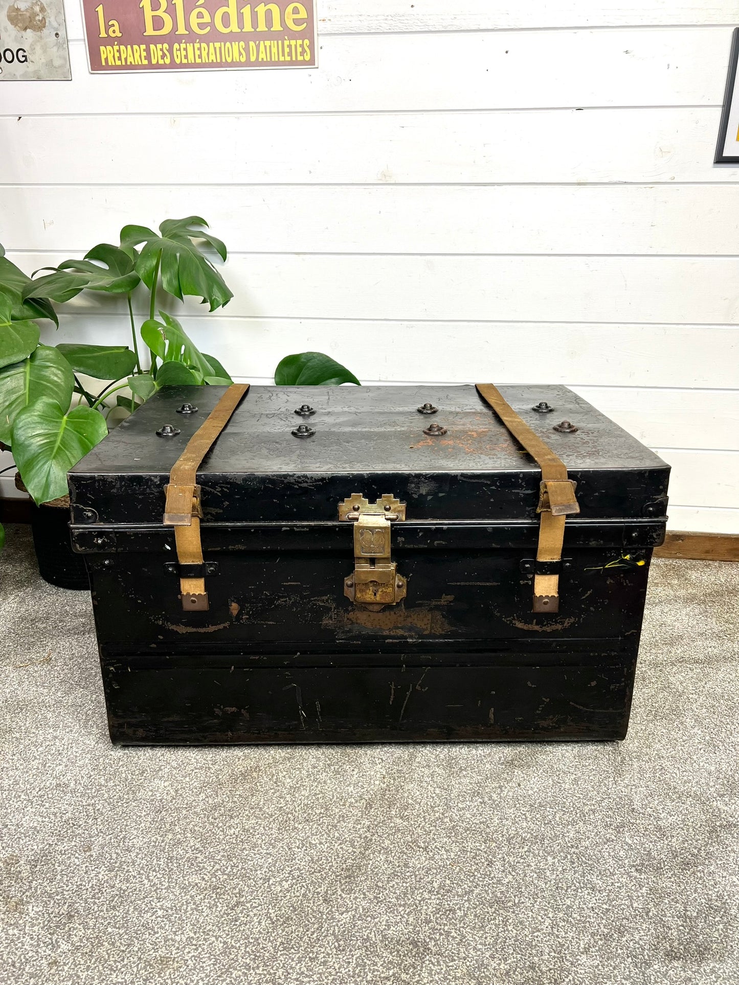 Vintage Jones Brother & Co Large Metal Travel Trunk Industrial Chest - Made in England