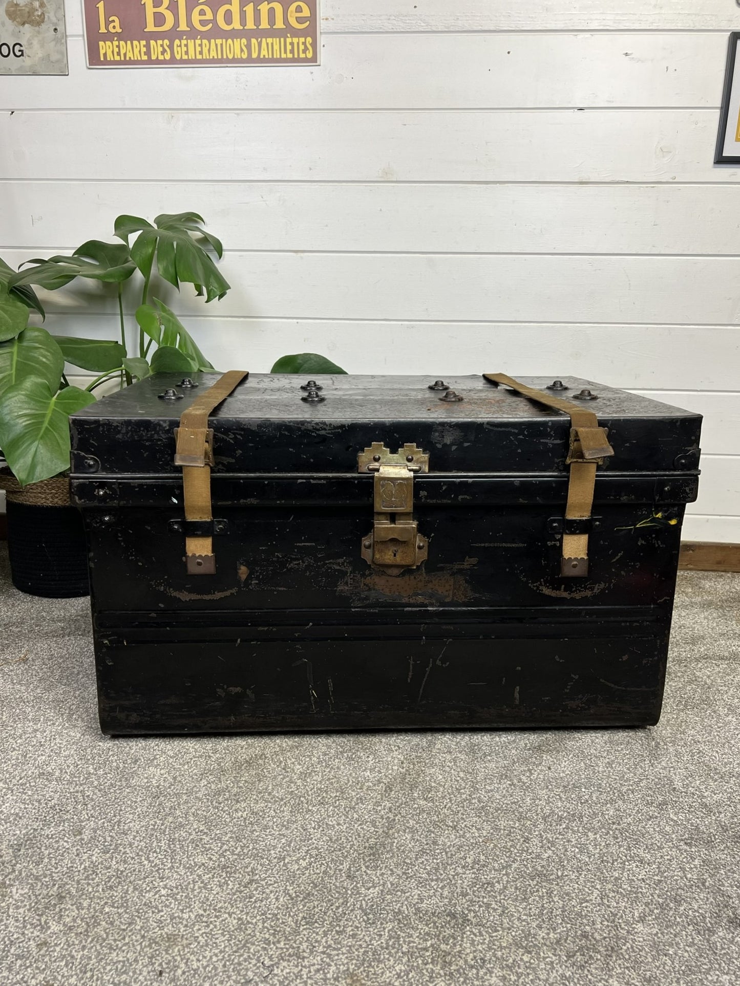 Vintage Jones Brother & Co Large Metal Travel Trunk Industrial Chest - Made in England