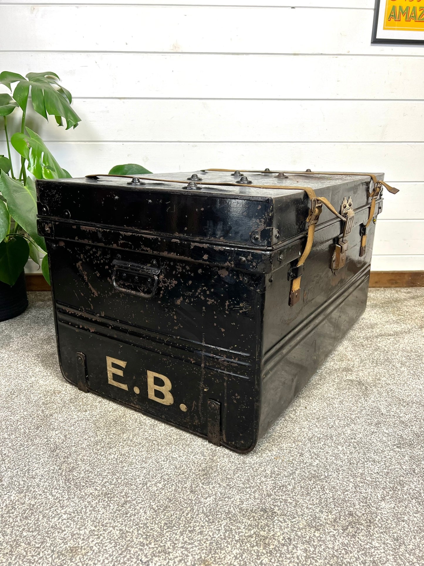 Vintage Jones Brother & Co Large Metal Travel Trunk Industrial Chest - Made in England