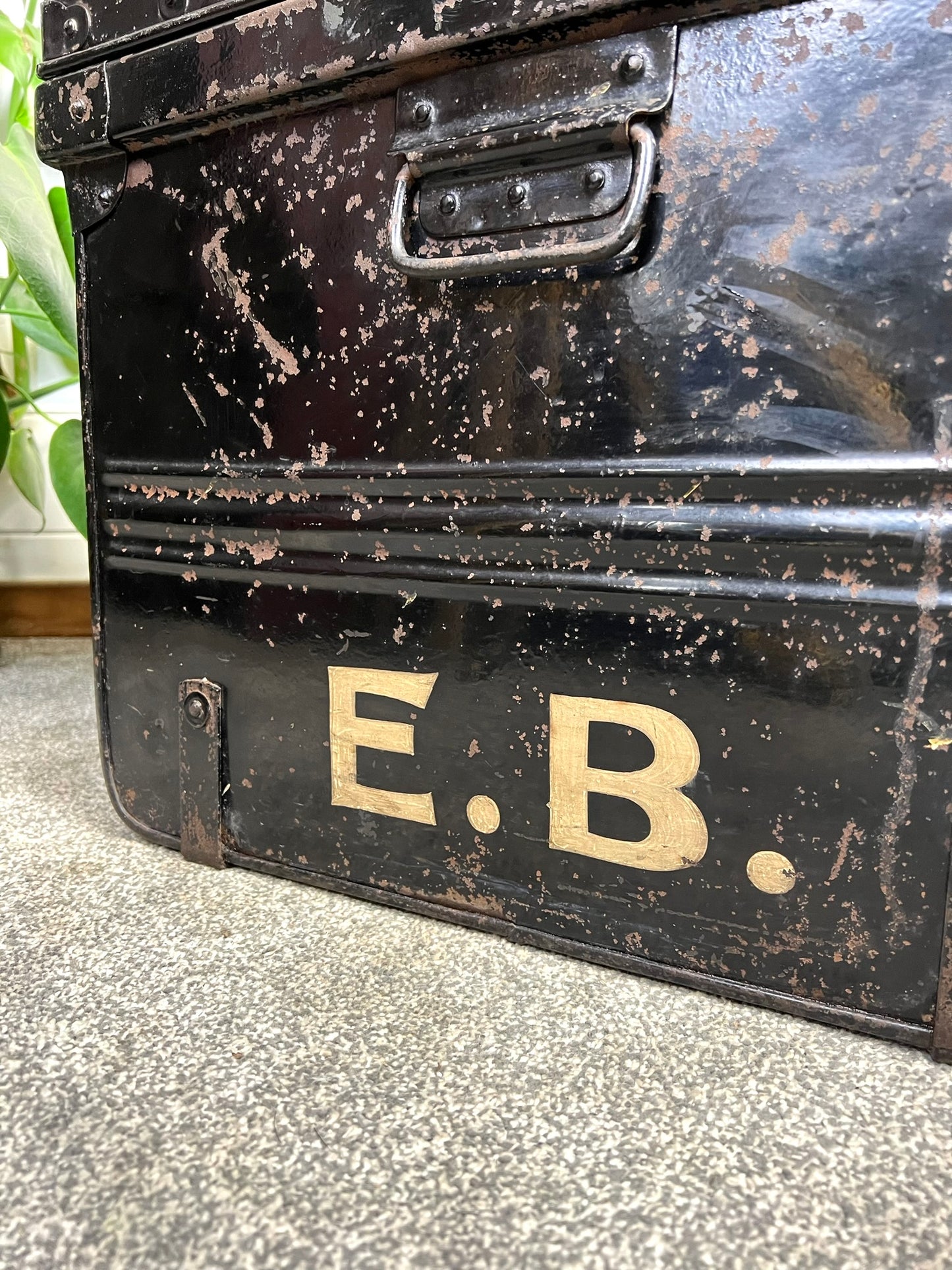 Vintage Jones Brother & Co Large Metal Travel Trunk Industrial Chest - Made in England