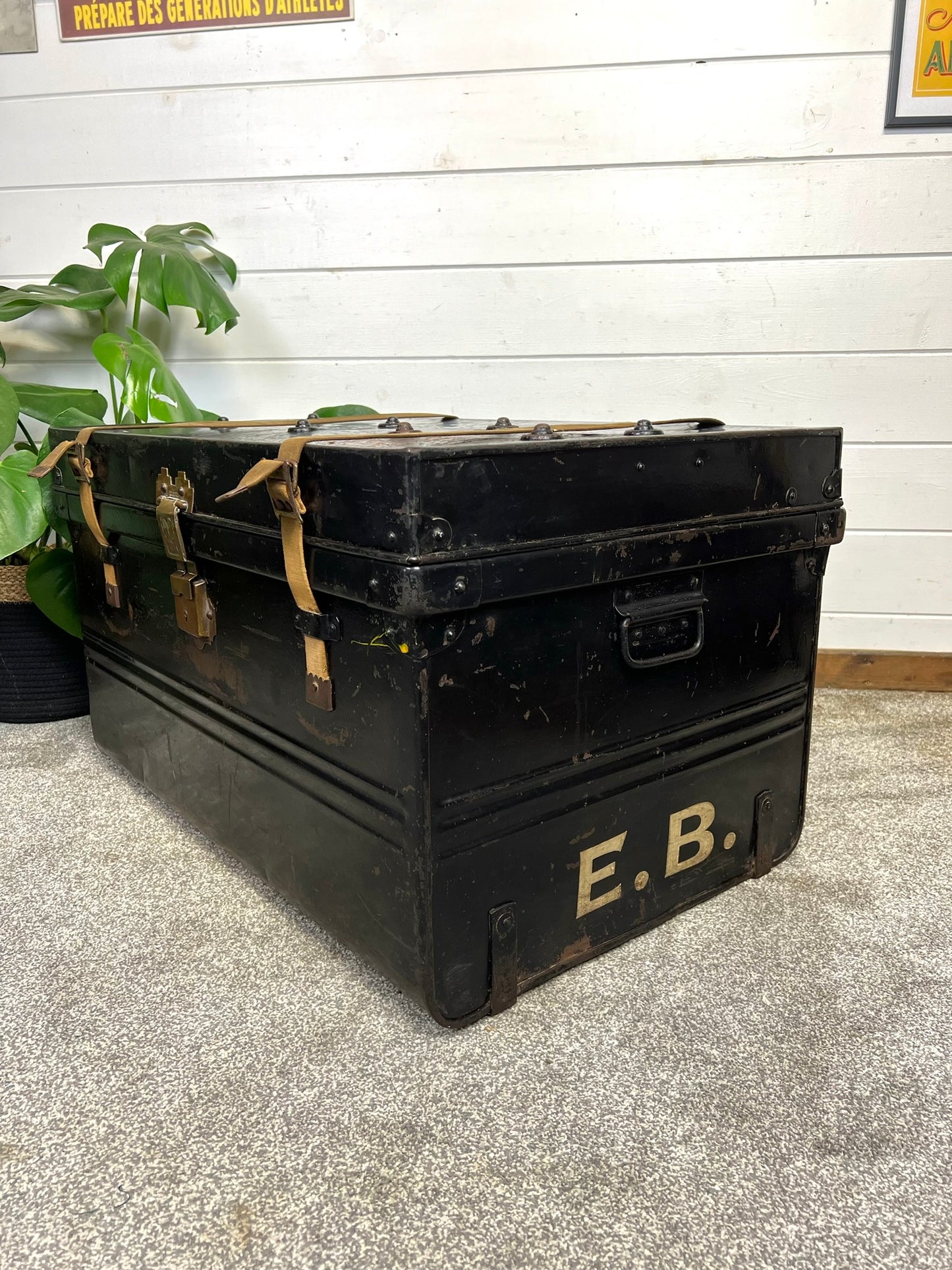 Vintage Jones Brother & Co Large Metal Travel Trunk Industrial Chest - Made in England