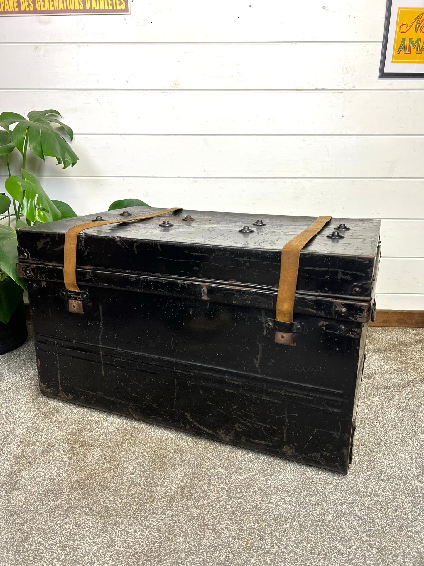 Vintage Jones Brother & Co Large Metal Travel Trunk Industrial Chest - Made in England