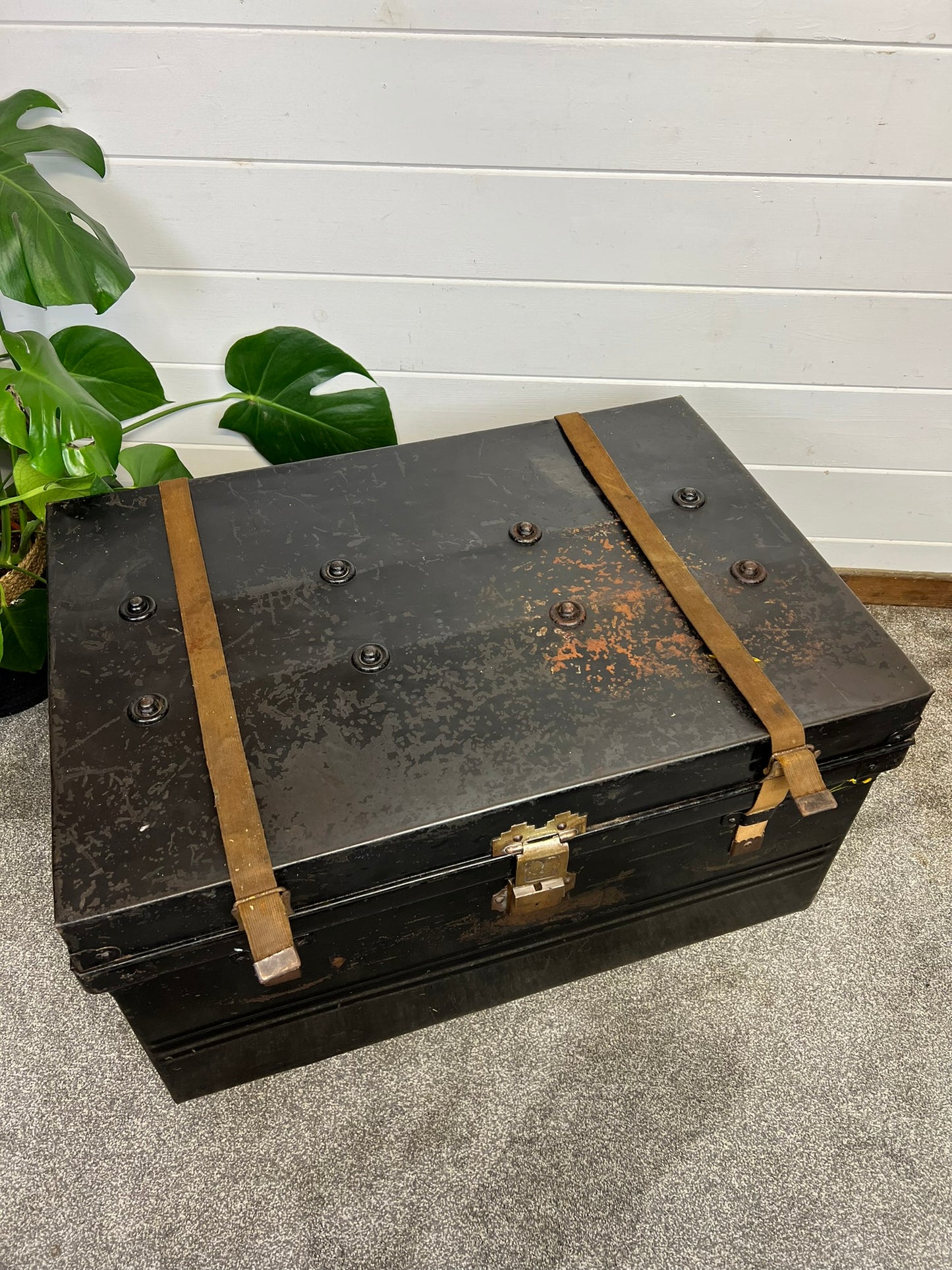 Vintage Jones Brother & Co Large Metal Travel Trunk Industrial Chest - Made in England