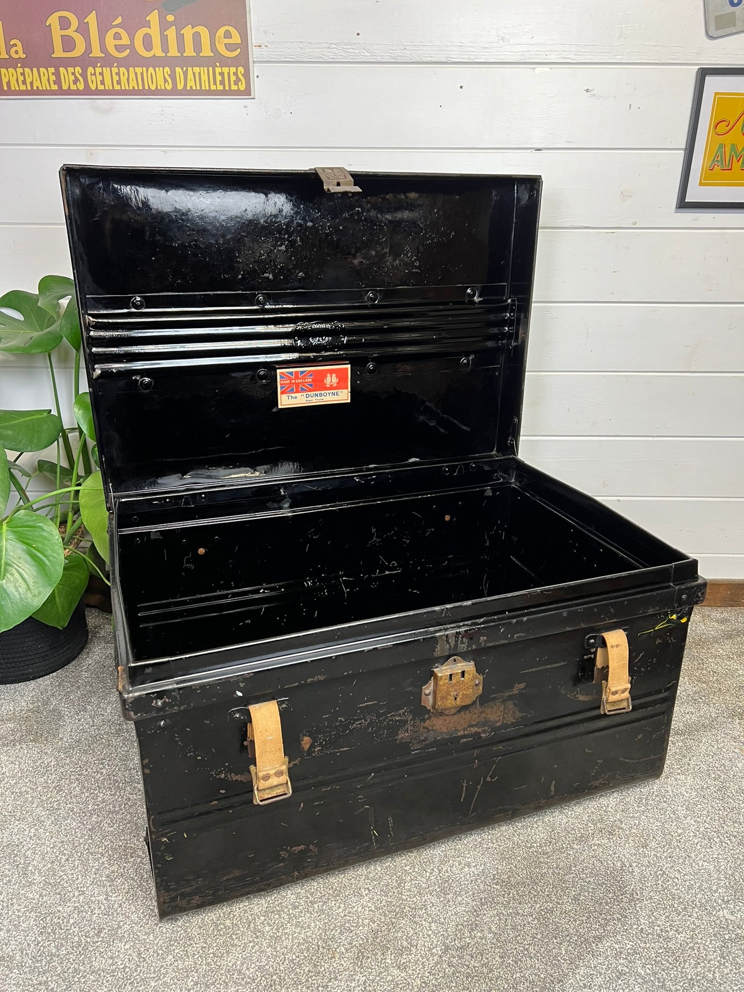 Vintage Jones Brother & Co Large Metal Travel Trunk Industrial Chest - Made in England
