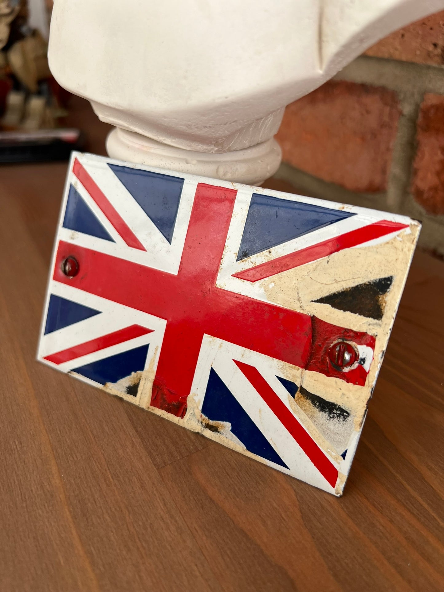 Vintage Enamel Union Jack Classic Car Grill Badge 11.5cm x 7.5cm