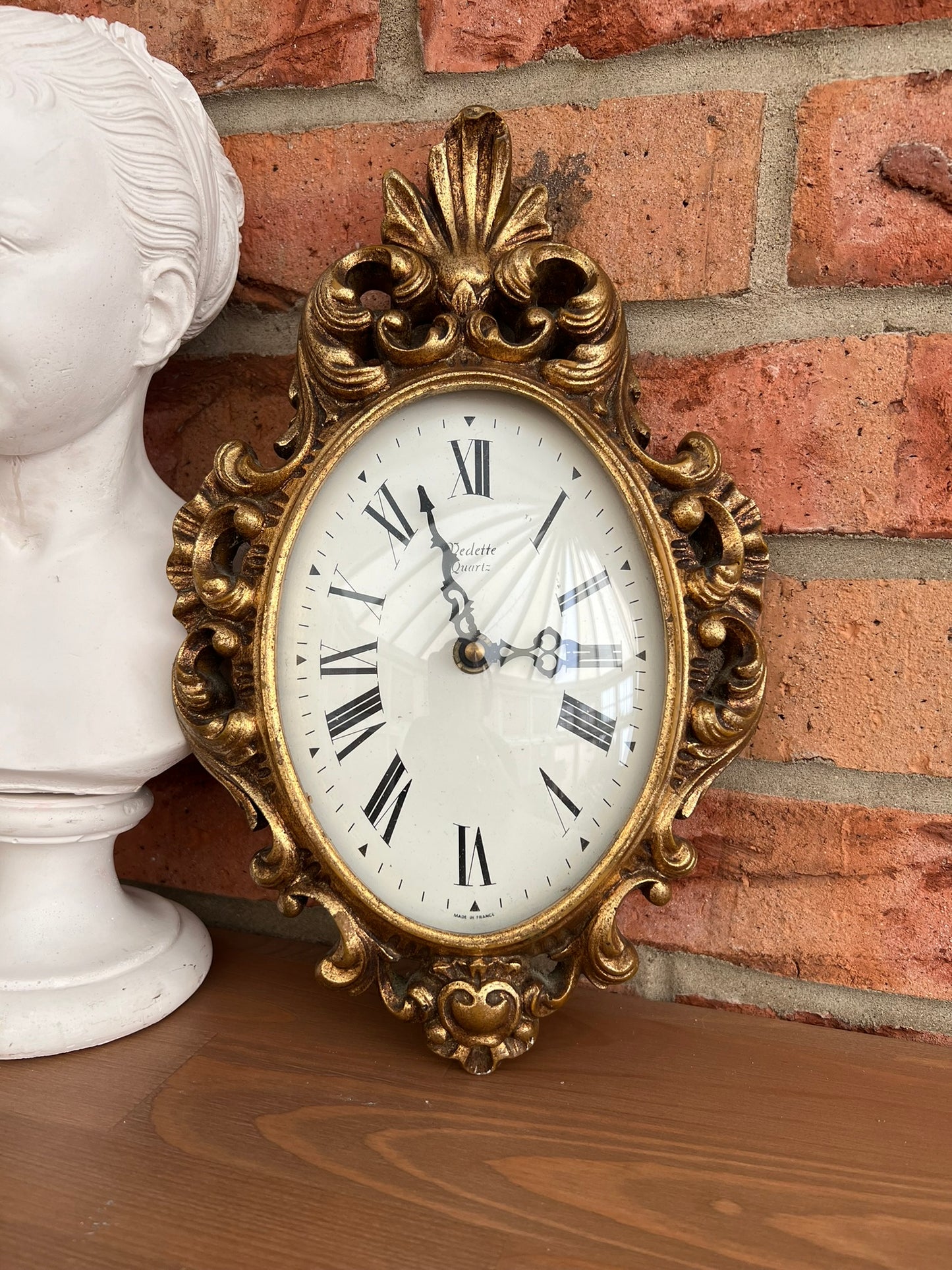 Vintage Baroque French Gilt Vedette Quartz Wall Clock Art Nouveau Boho Decor