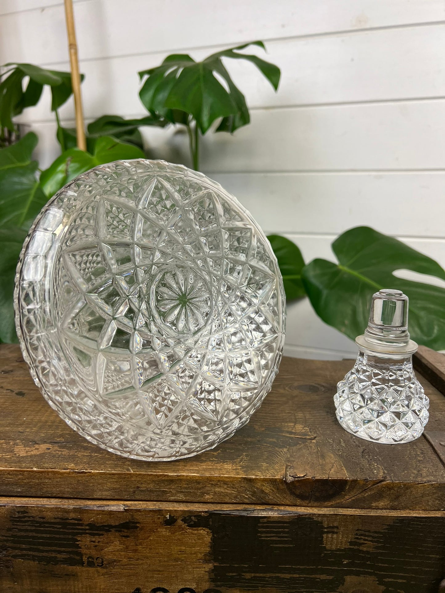 Vintage Cut Glass Ships Decanter With Cognac Silver Plated Chain