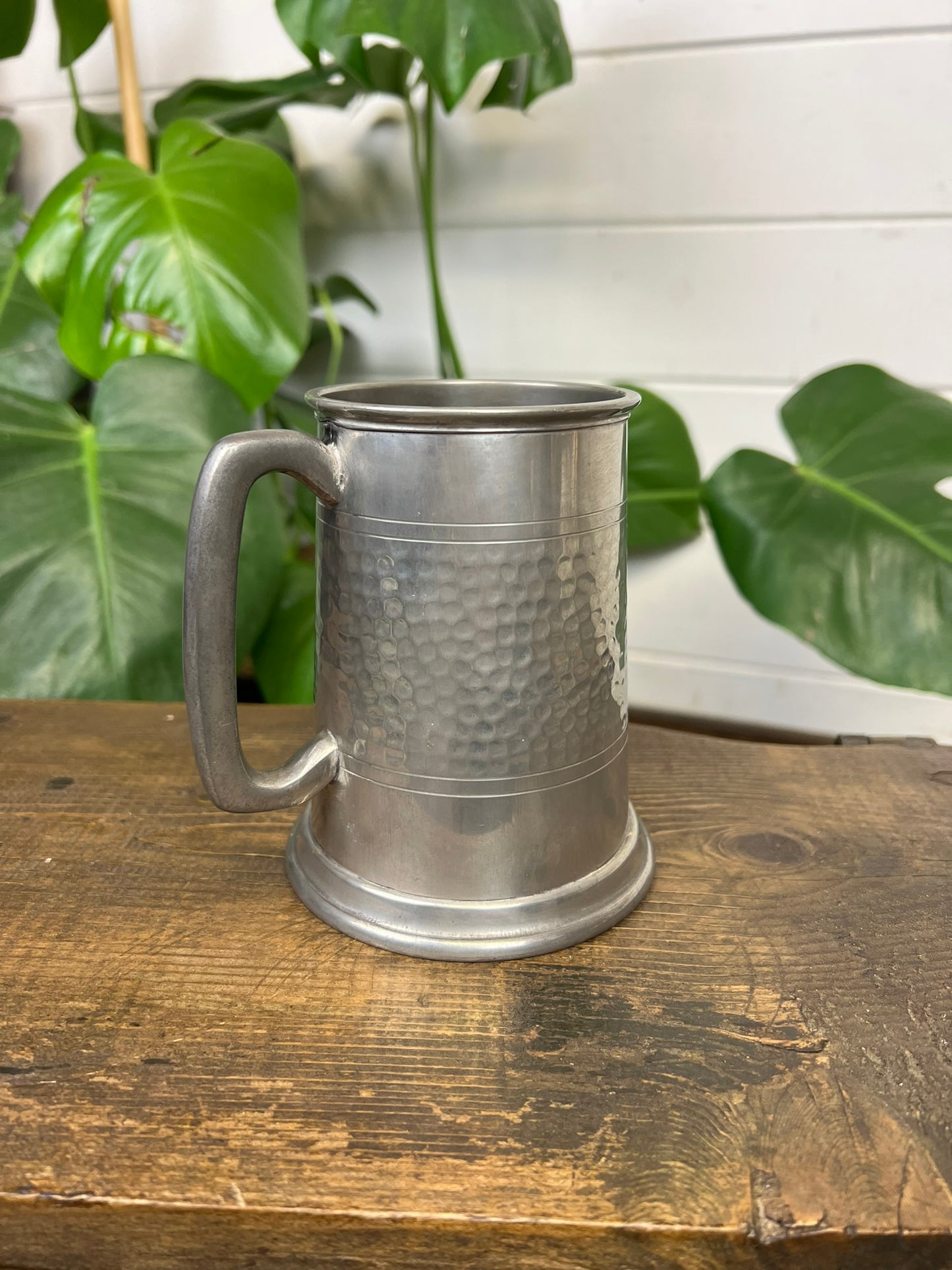 Vintage Hand Beaten Sheffield England Pewter Tankard 1940s 50's Pub Bar Decor
