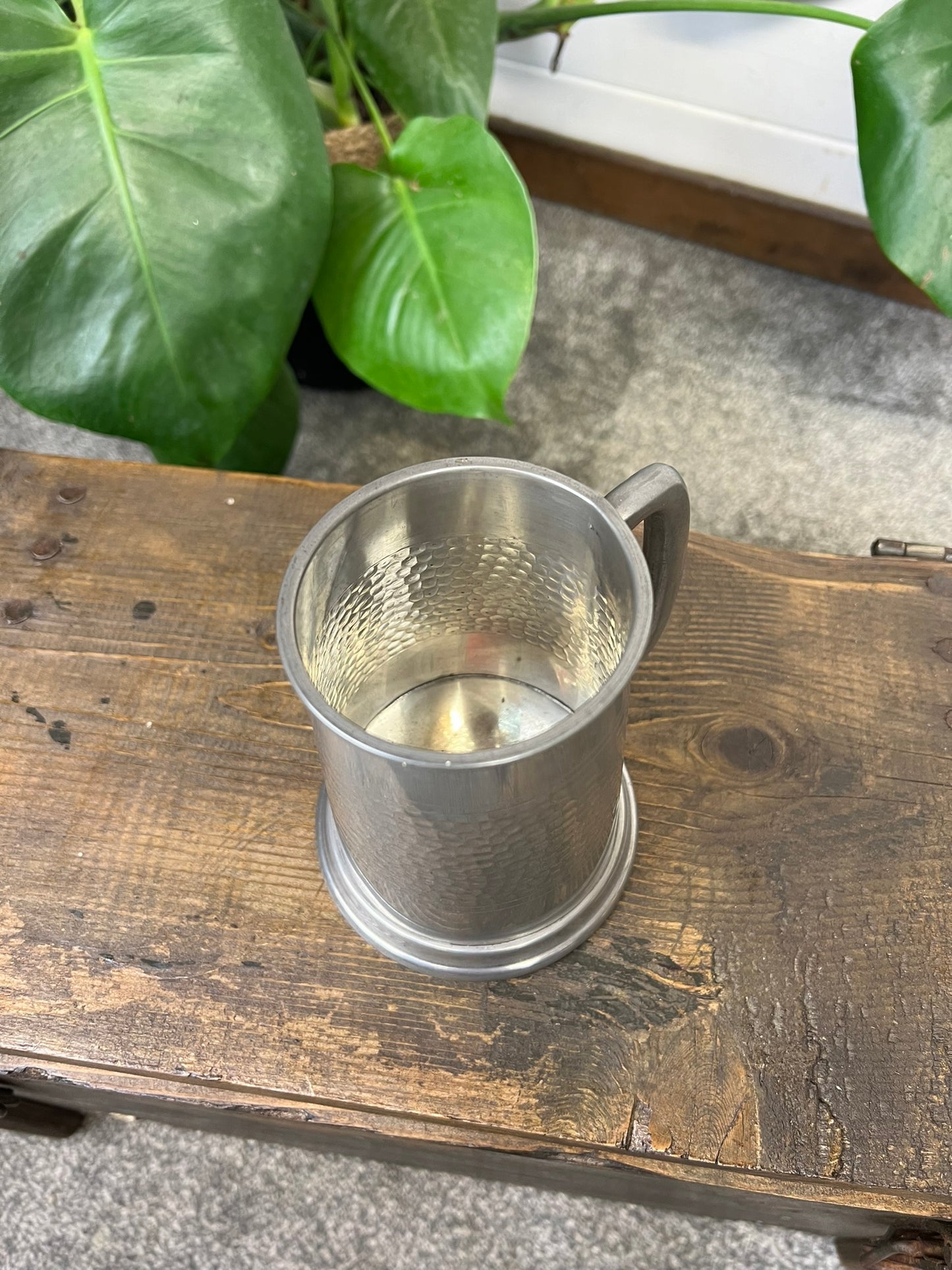 Vintage Hand Beaten Sheffield England Pewter Tankard 1940s 50's Pub Bar Decor