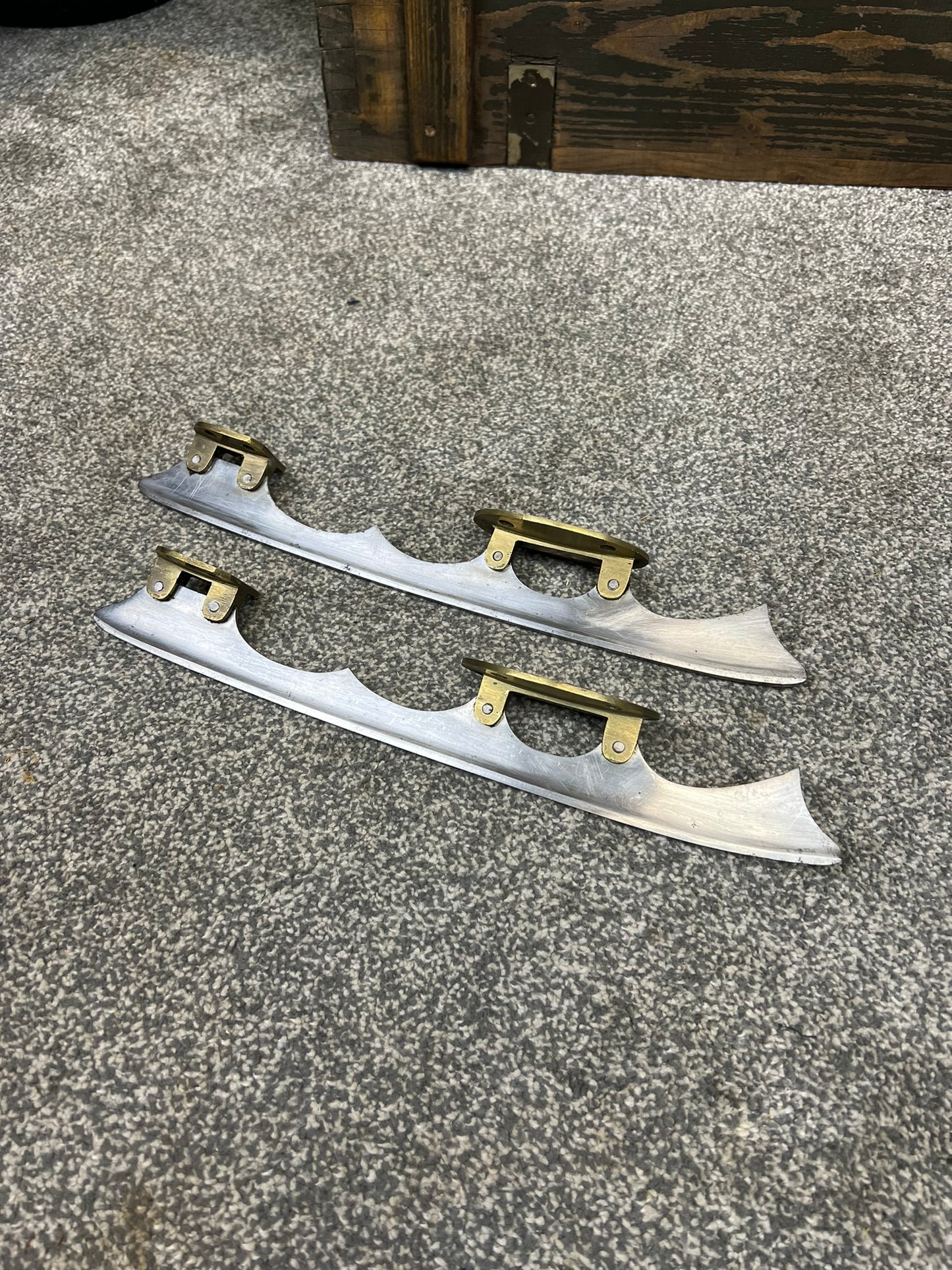 Antique Brass / Steel Ice Skate Blades Made In Sheffield By W Marples & Sons Early 20th Century