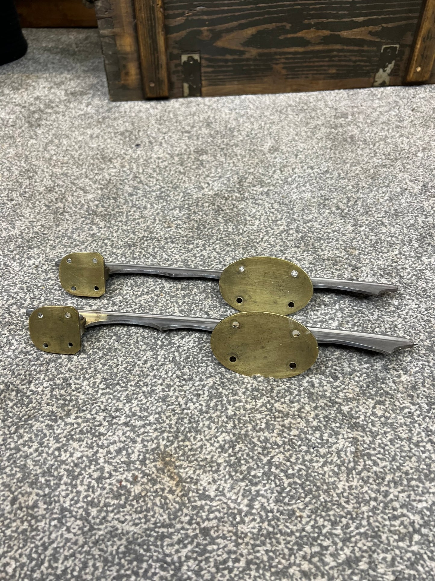 Antique Brass / Steel Ice Skate Blades Made In Sheffield By W Marples & Sons Early 20th Century