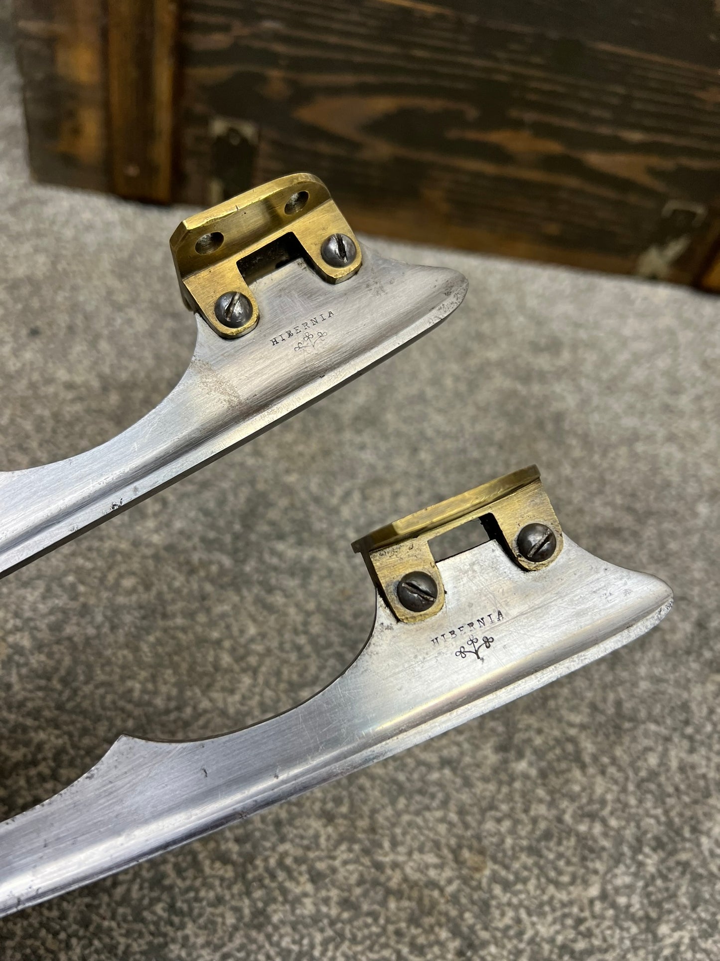 Antique Brass / Steel Ice Skate Blades Made In Sheffield By W Marples & Sons Early 20th Century