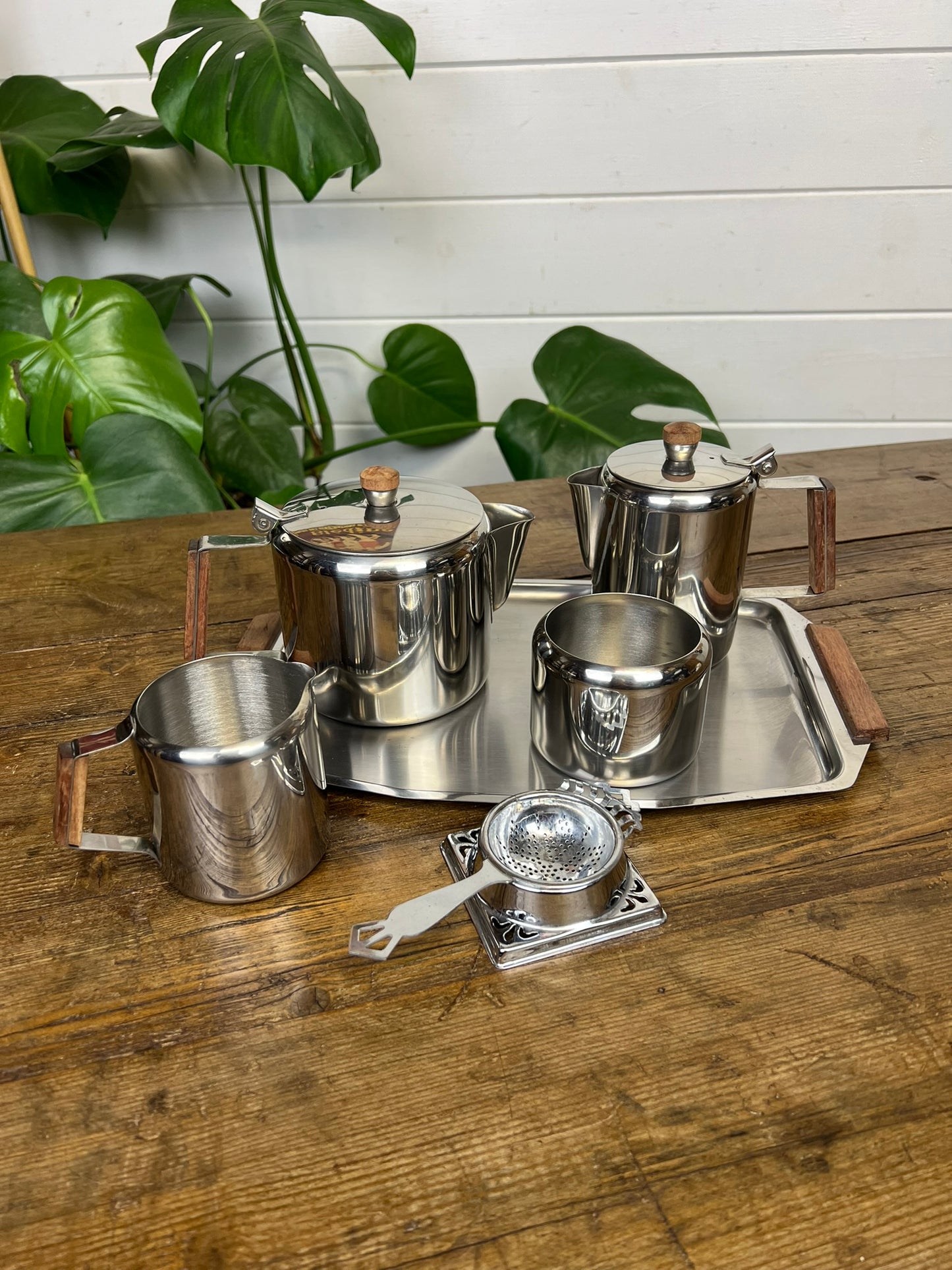Vintage Mid Century 6 Piece Stainless Steel Tea Service Coffee Service