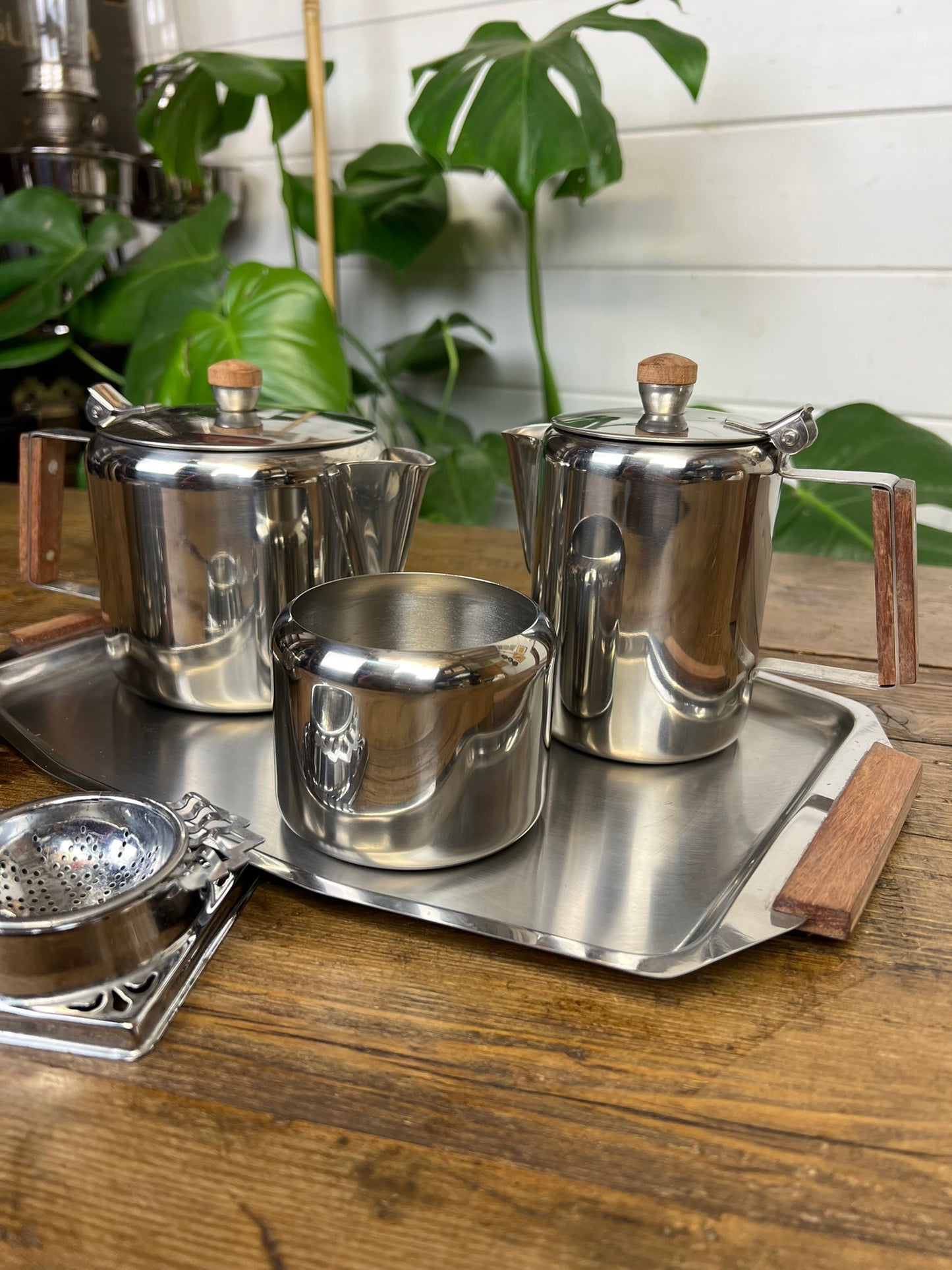 Vintage Mid Century 6 Piece Stainless Steel Tea Service Coffee Service