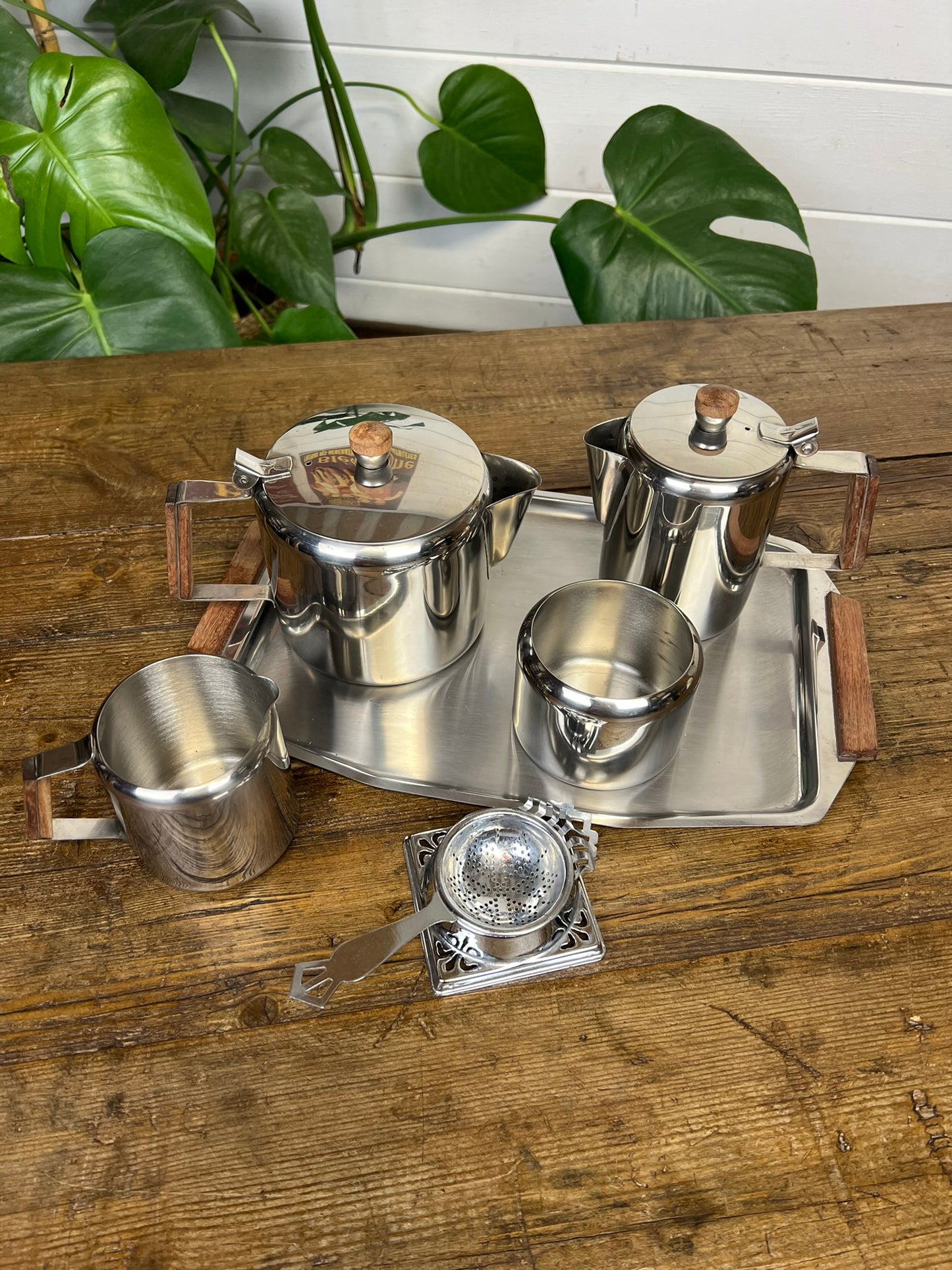 Vintage Mid Century 6 Piece Stainless Steel Tea Service Coffee Service
