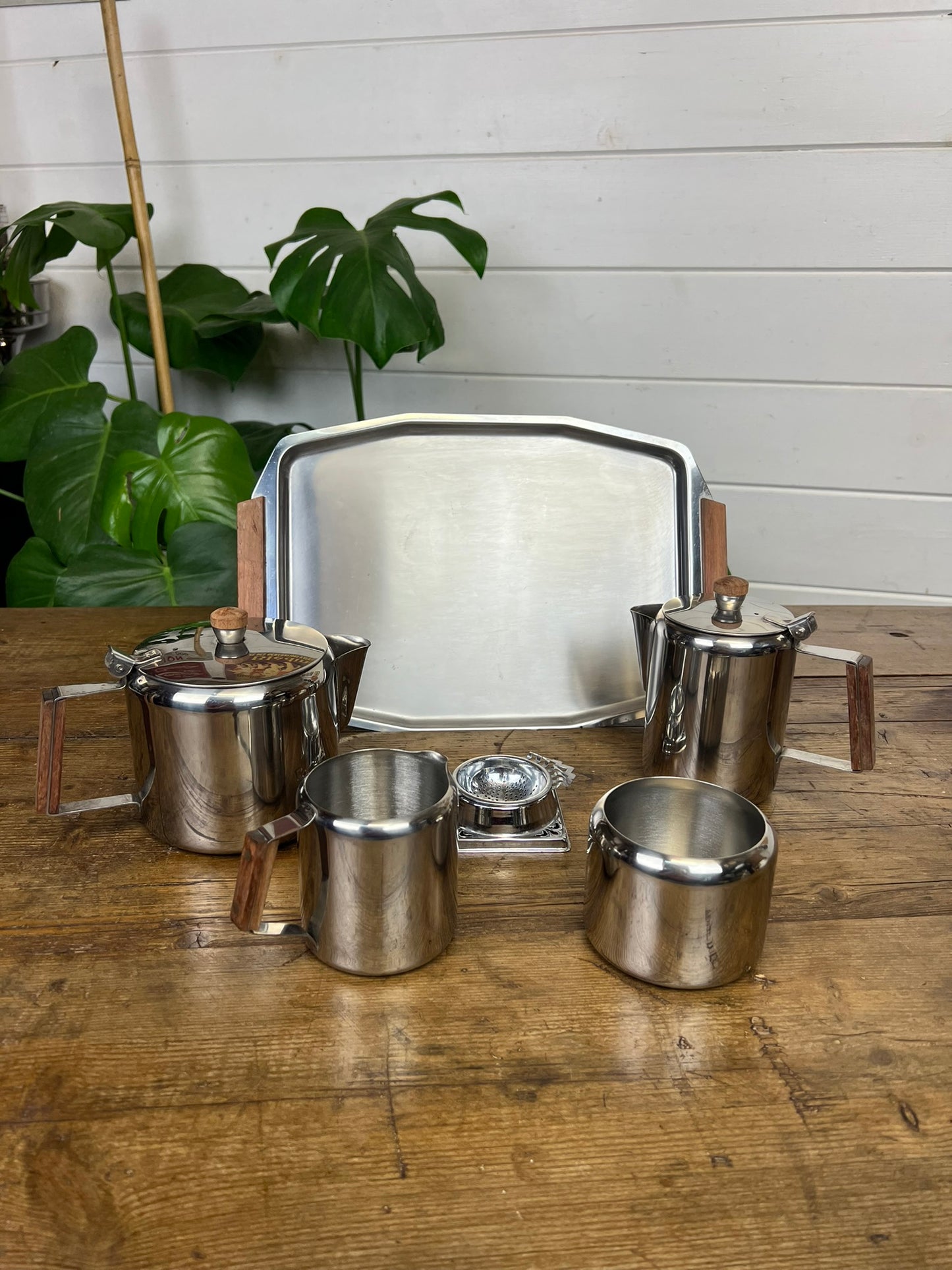 Vintage Mid Century 6 Piece Stainless Steel Tea Service Coffee Service