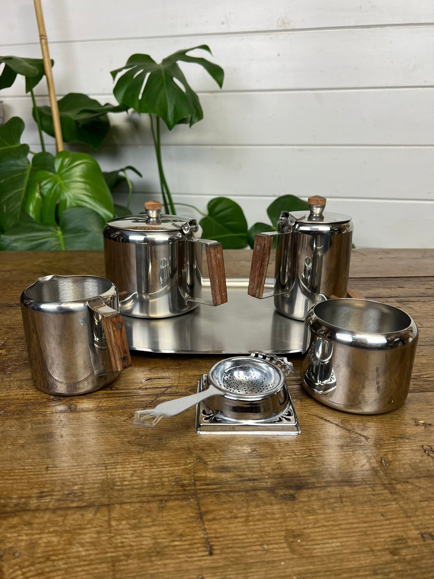 Vintage Mid Century 6 Piece Stainless Steel Tea Service Coffee Service