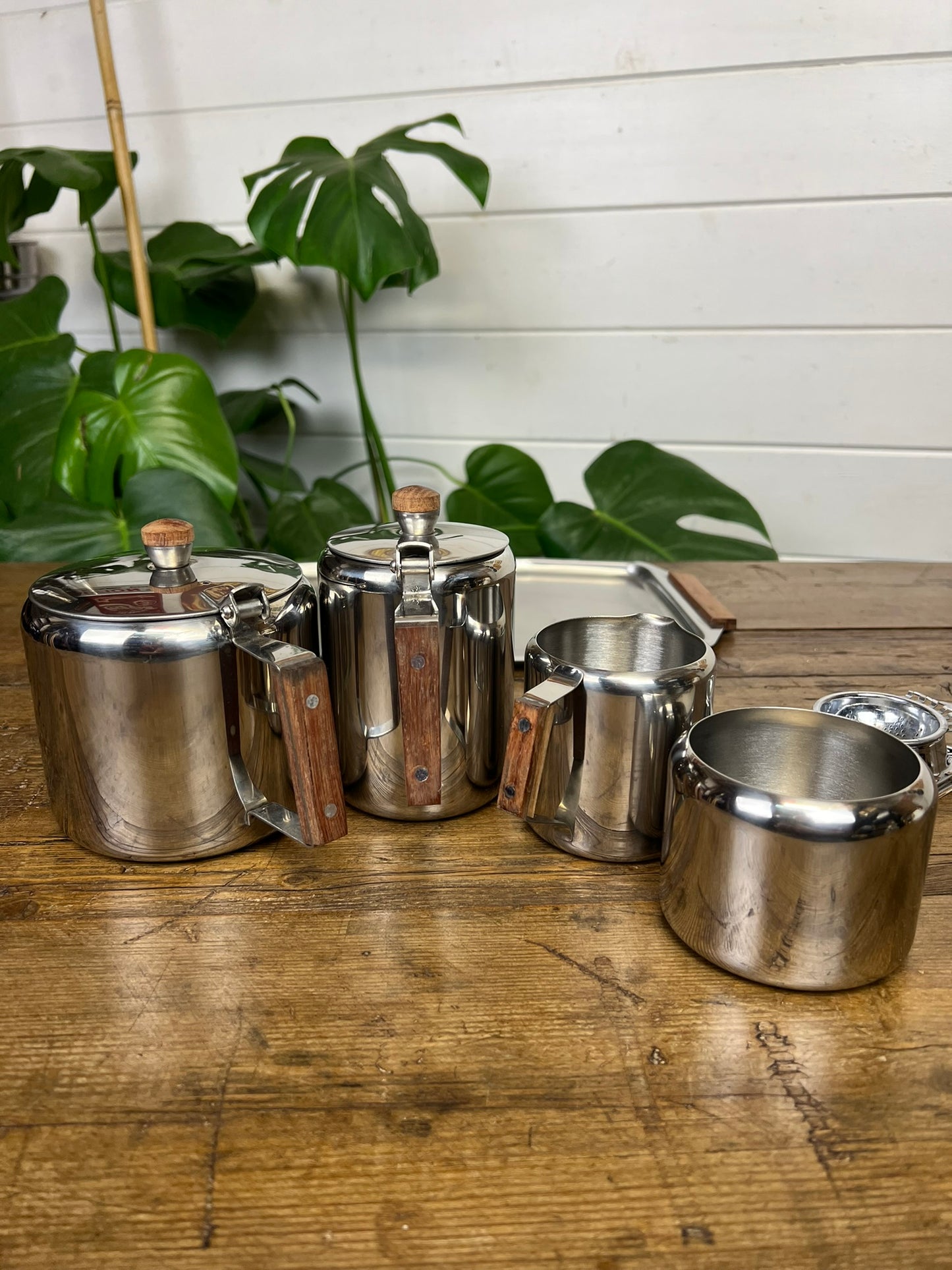 Vintage Mid Century 6 Piece Stainless Steel Tea Service Coffee Service