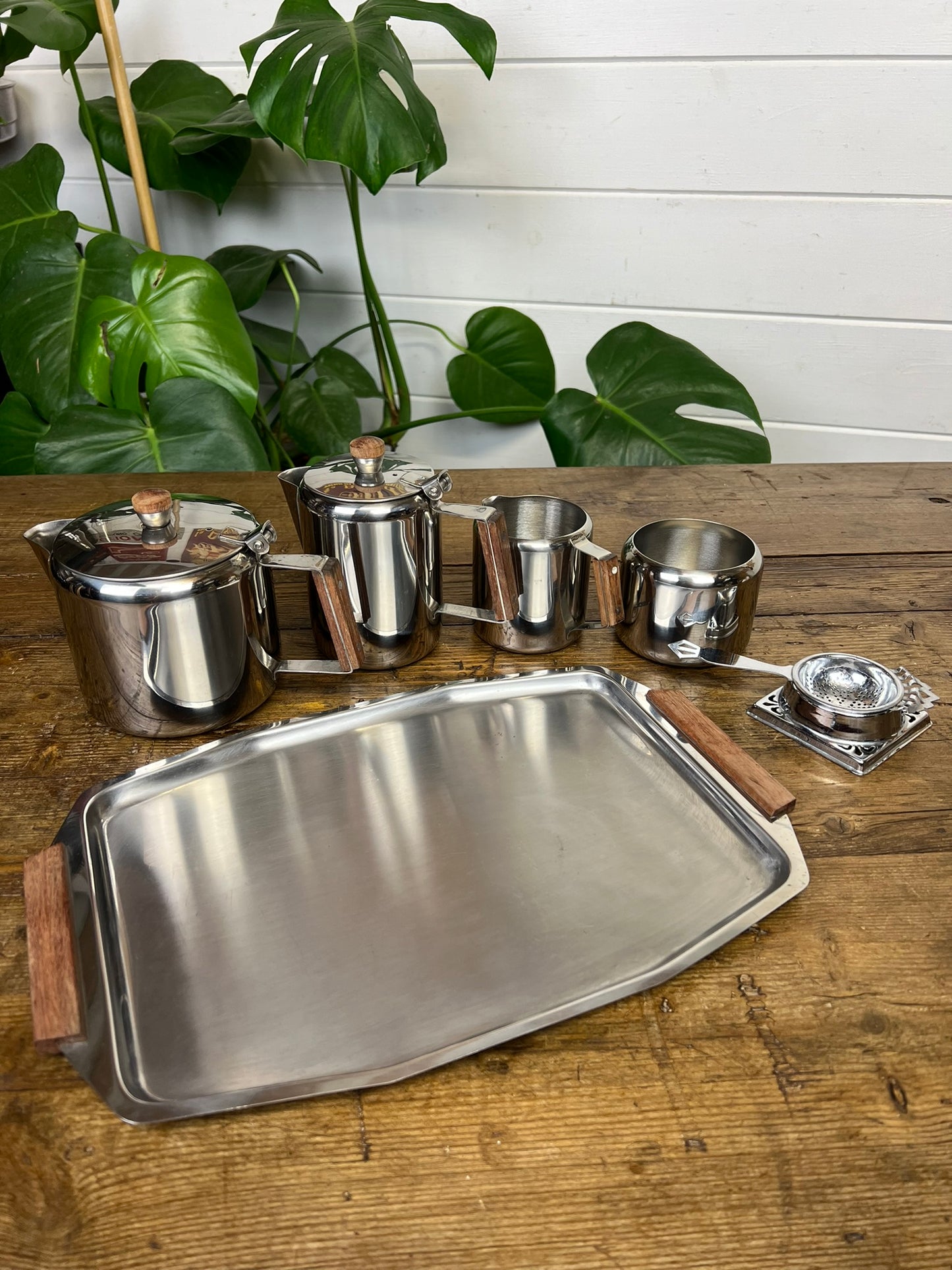 Vintage Mid Century 6 Piece Stainless Steel Tea Service Coffee Service