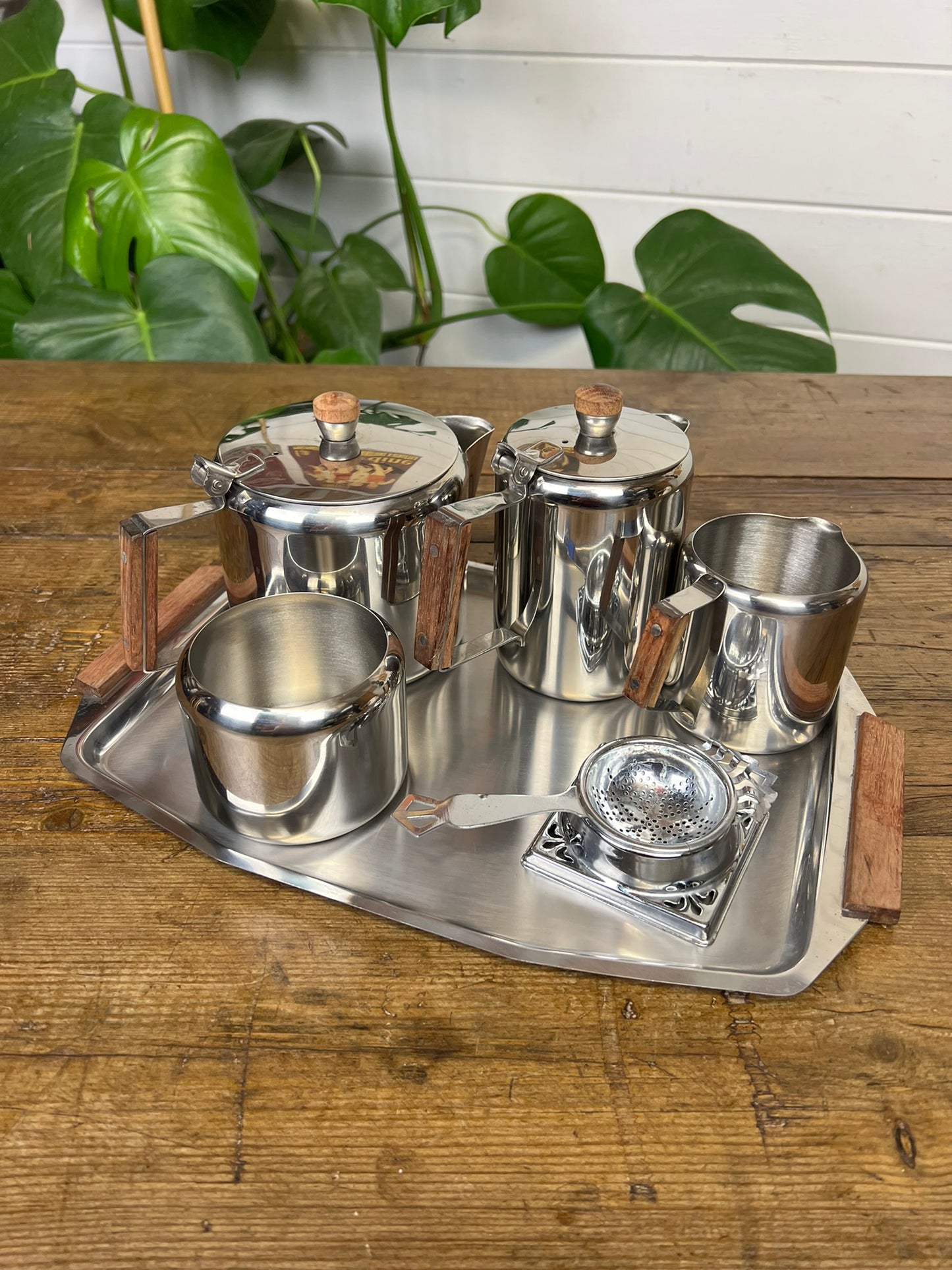 Vintage Mid Century 6 Piece Stainless Steel Tea Service Coffee Service