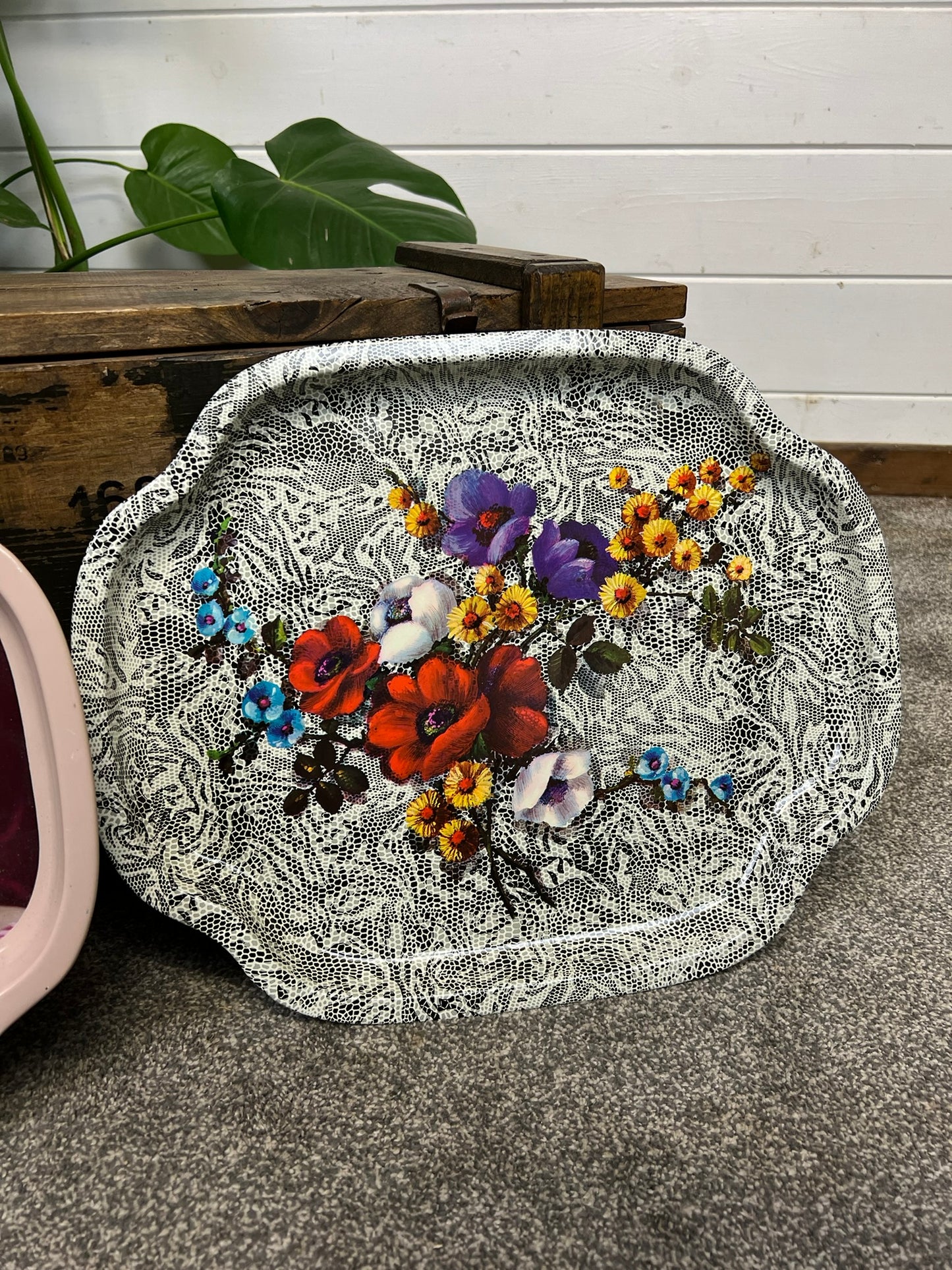 2x Vintage Floral Metal Trays "Elite" Trays 50's 60's Retro Made in England