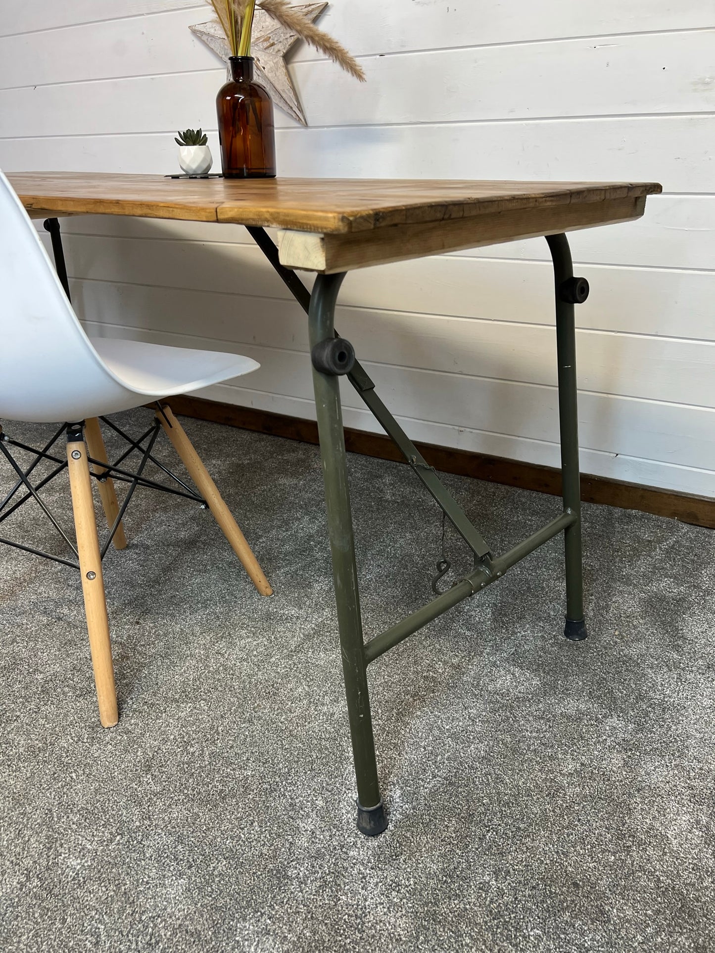 Vintage Wooden Folding Trestle Table Rustic Industrial Farmhouse Dining Desk Garden Catering Market Stall