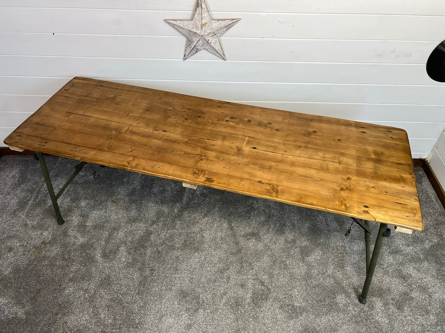 Vintage Wooden Folding Trestle Table Rustic Industrial Farmhouse Dining Desk Garden Catering Market Stall