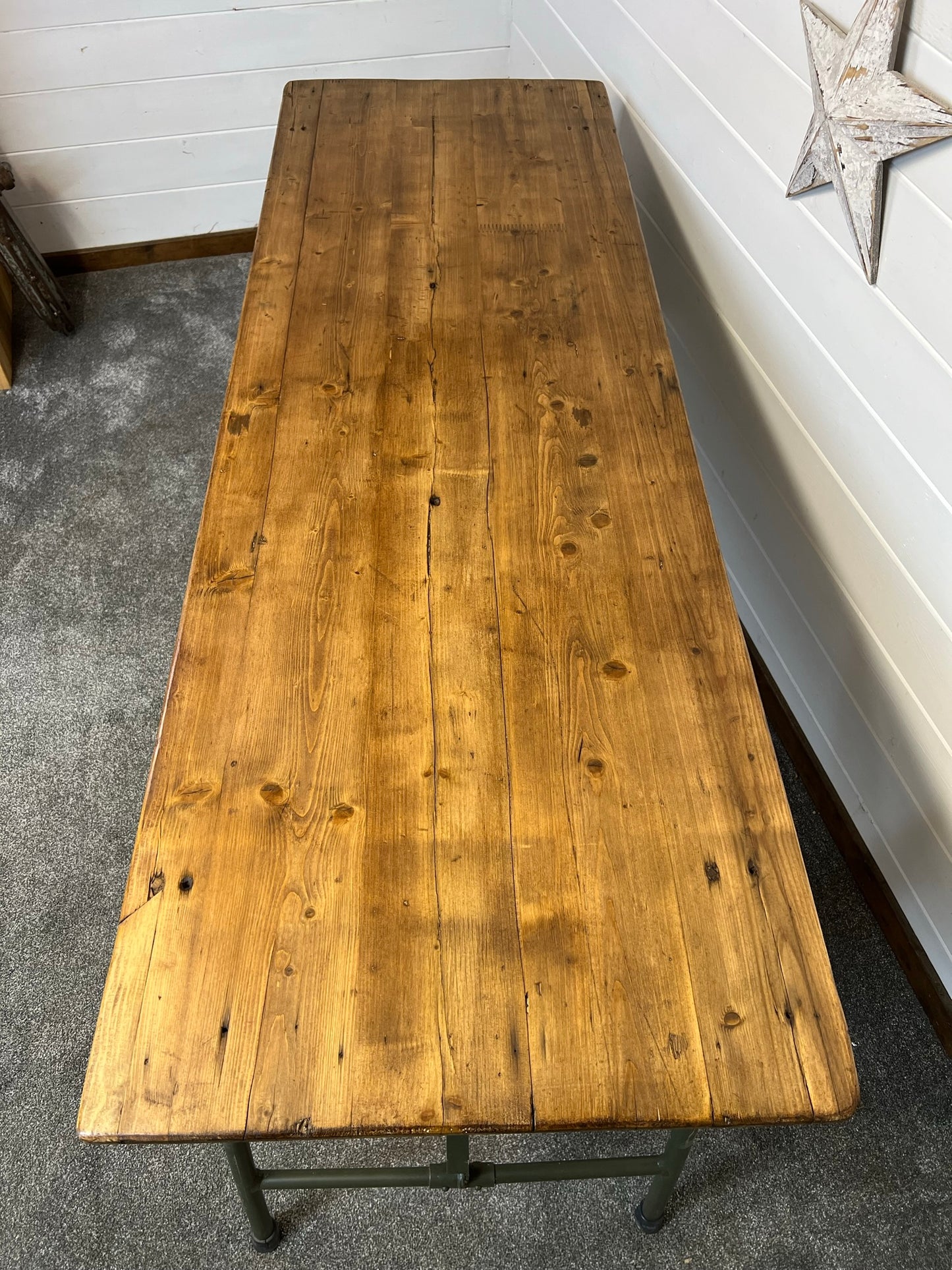 Vintage Wooden Folding Trestle Table Rustic Industrial Farmhouse Dining Desk Garden Catering Market Stall