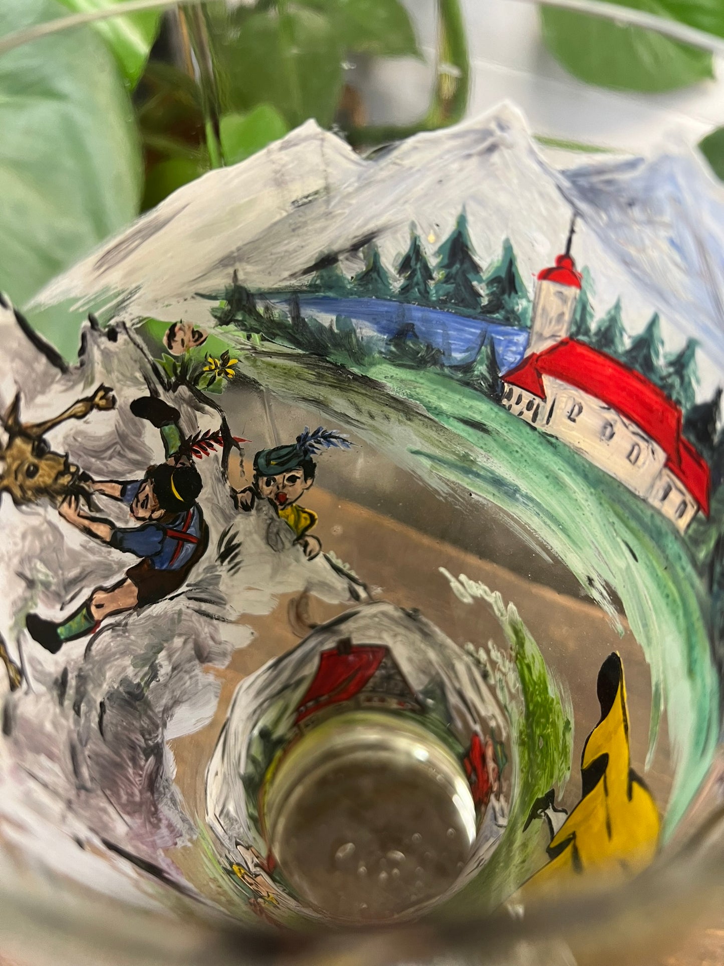 Vintage Glass Beer Boot Hand Painted German Folk Dancing Scene Quirky Display