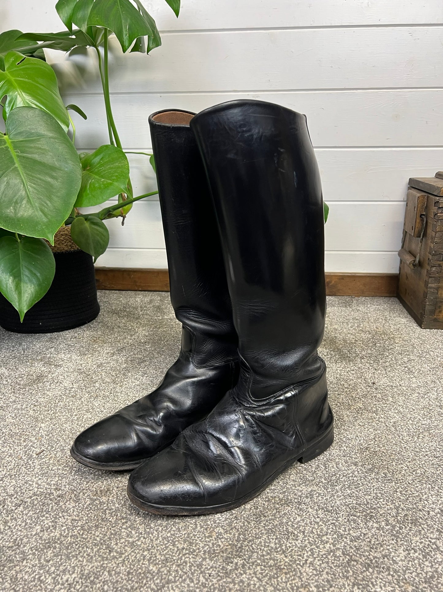Vintage Men's Black Leather Riding Boots Collectible Equestrian Display