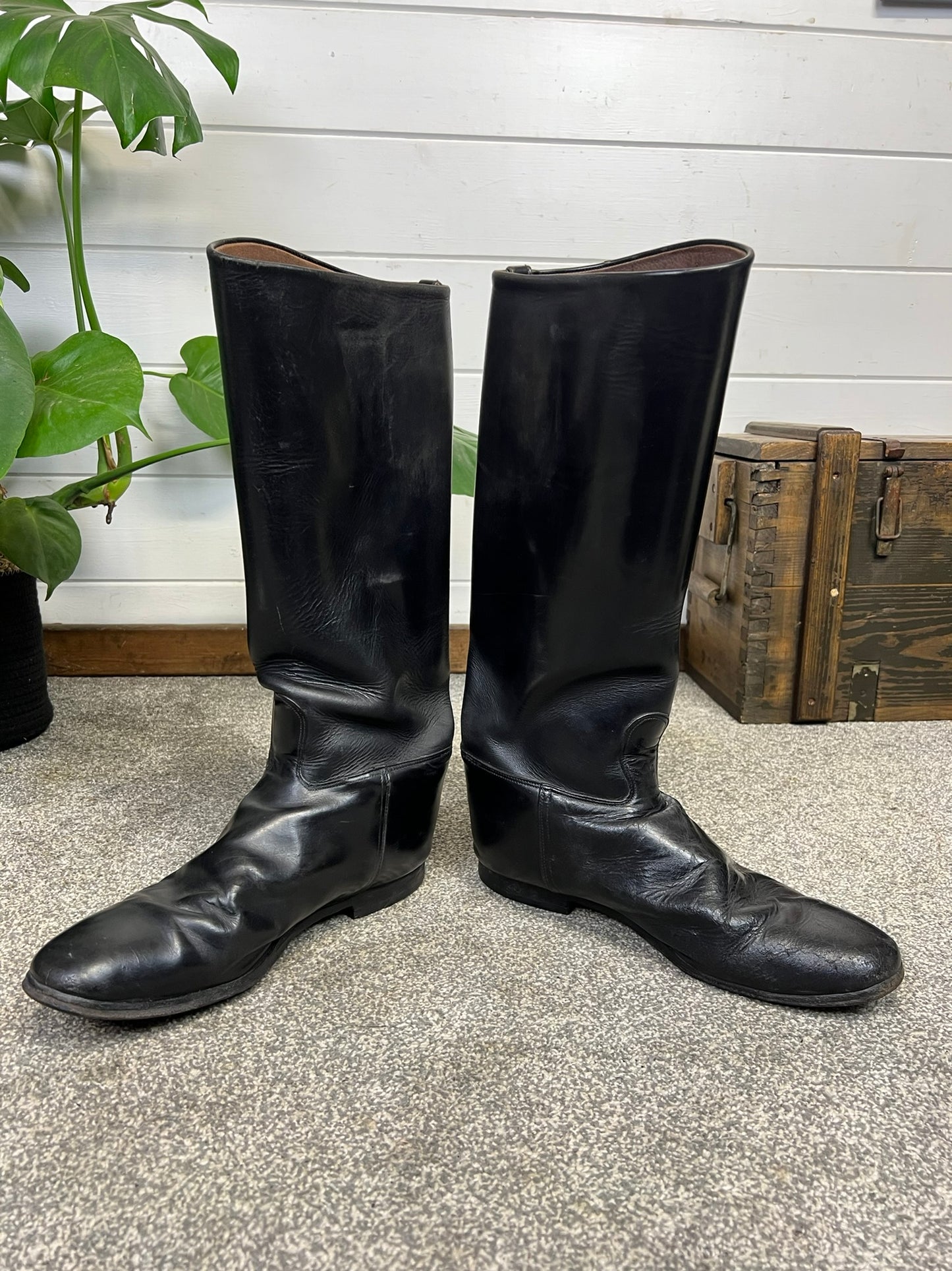 Vintage Men's Black Leather Riding Boots Collectible Equestrian Display