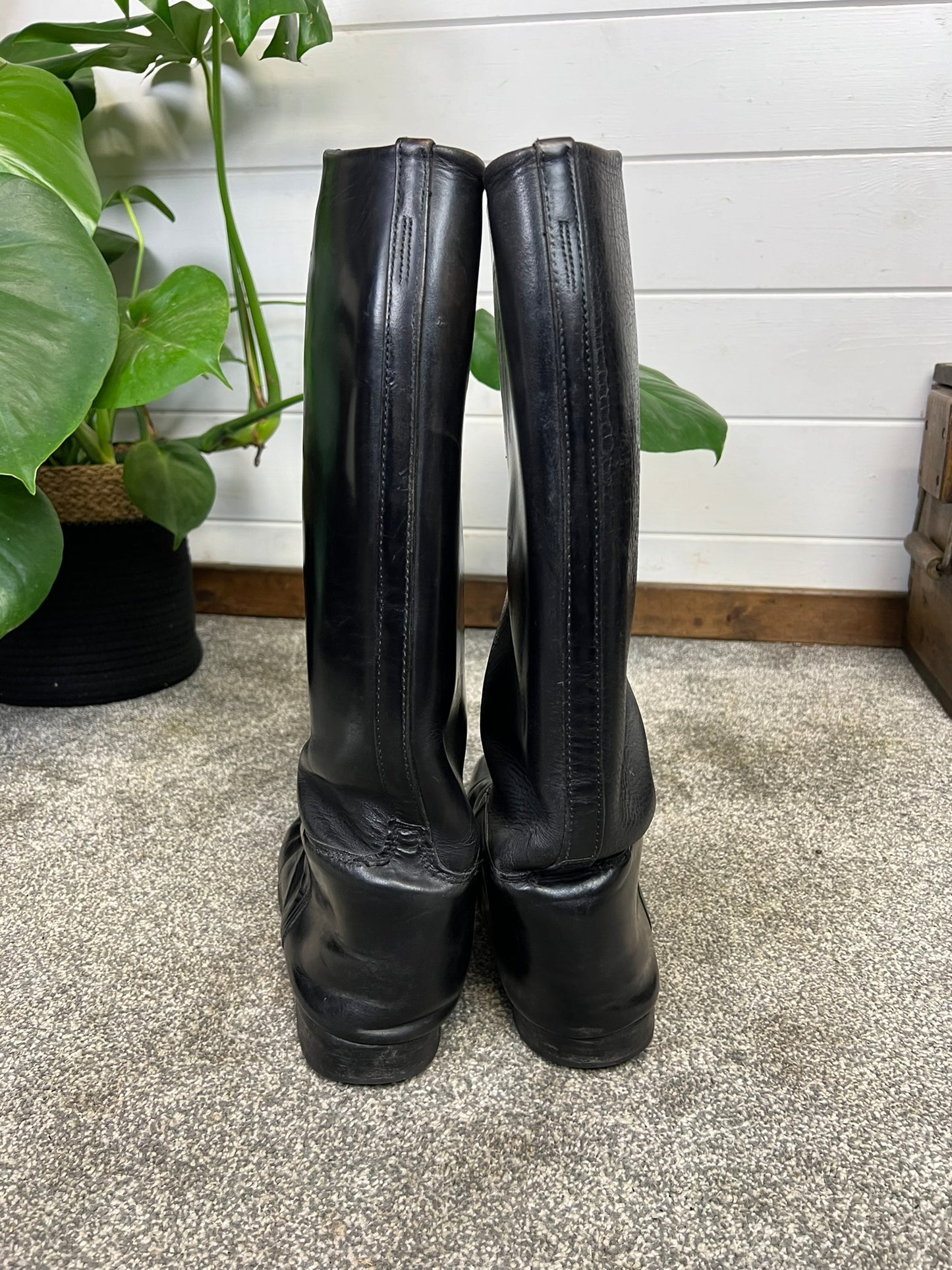 Vintage Men's Black Leather Riding Boots Collectible Equestrian Display