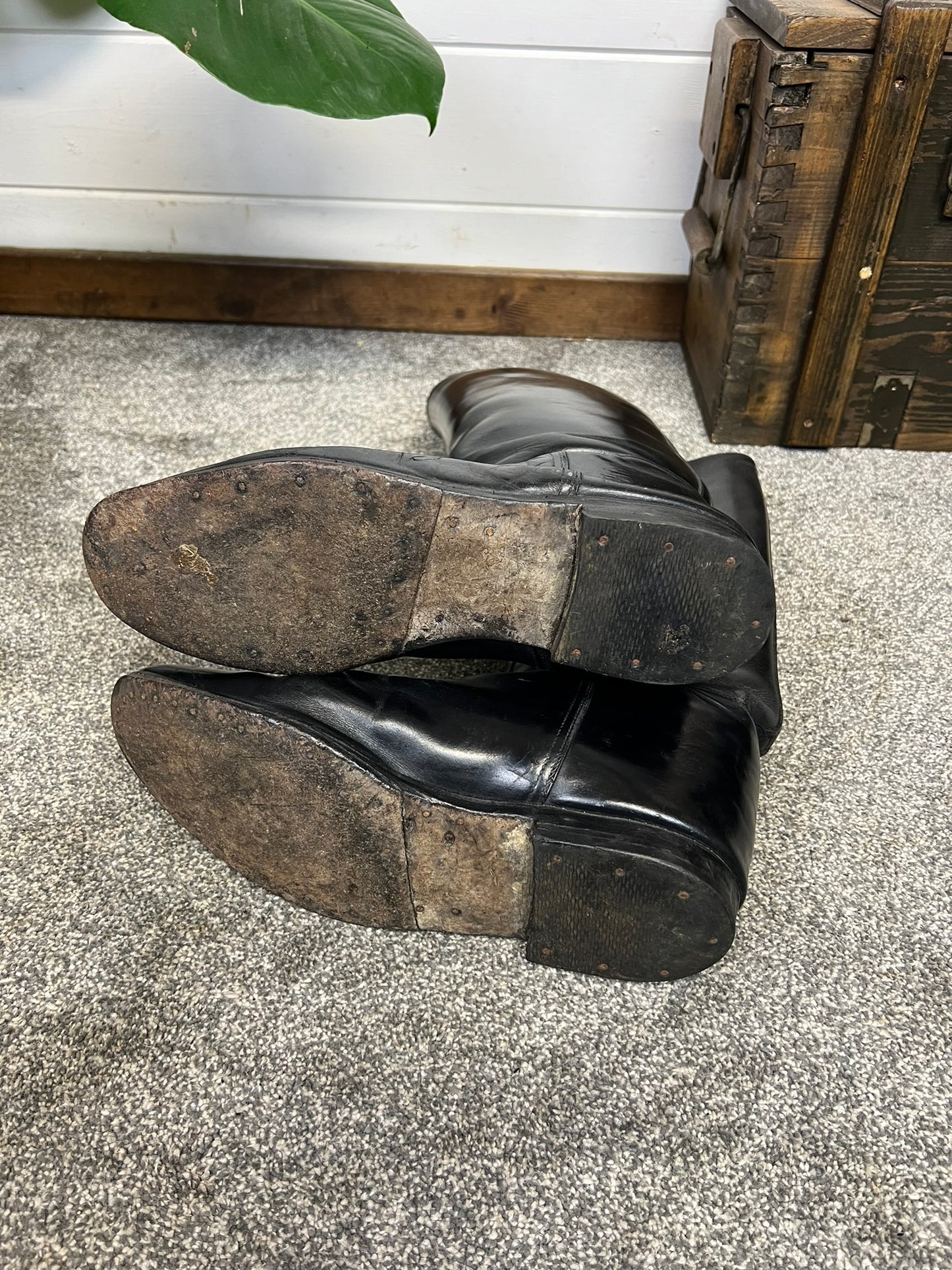 Vintage Men's Black Leather Riding Boots Collectible Equestrian Display