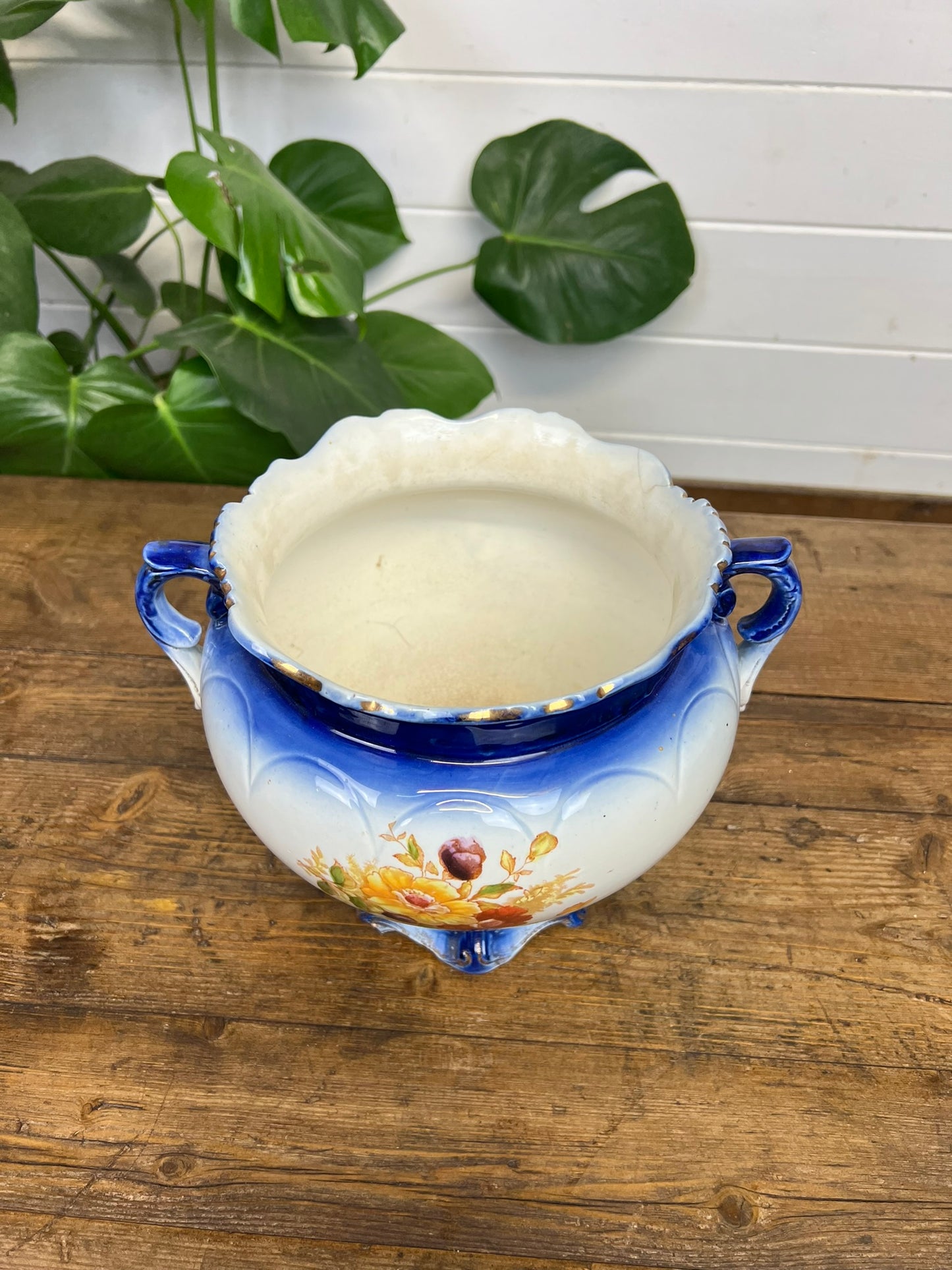 Antique Japonica Pottery Decorative Jardiniere Vintage Floral Pot