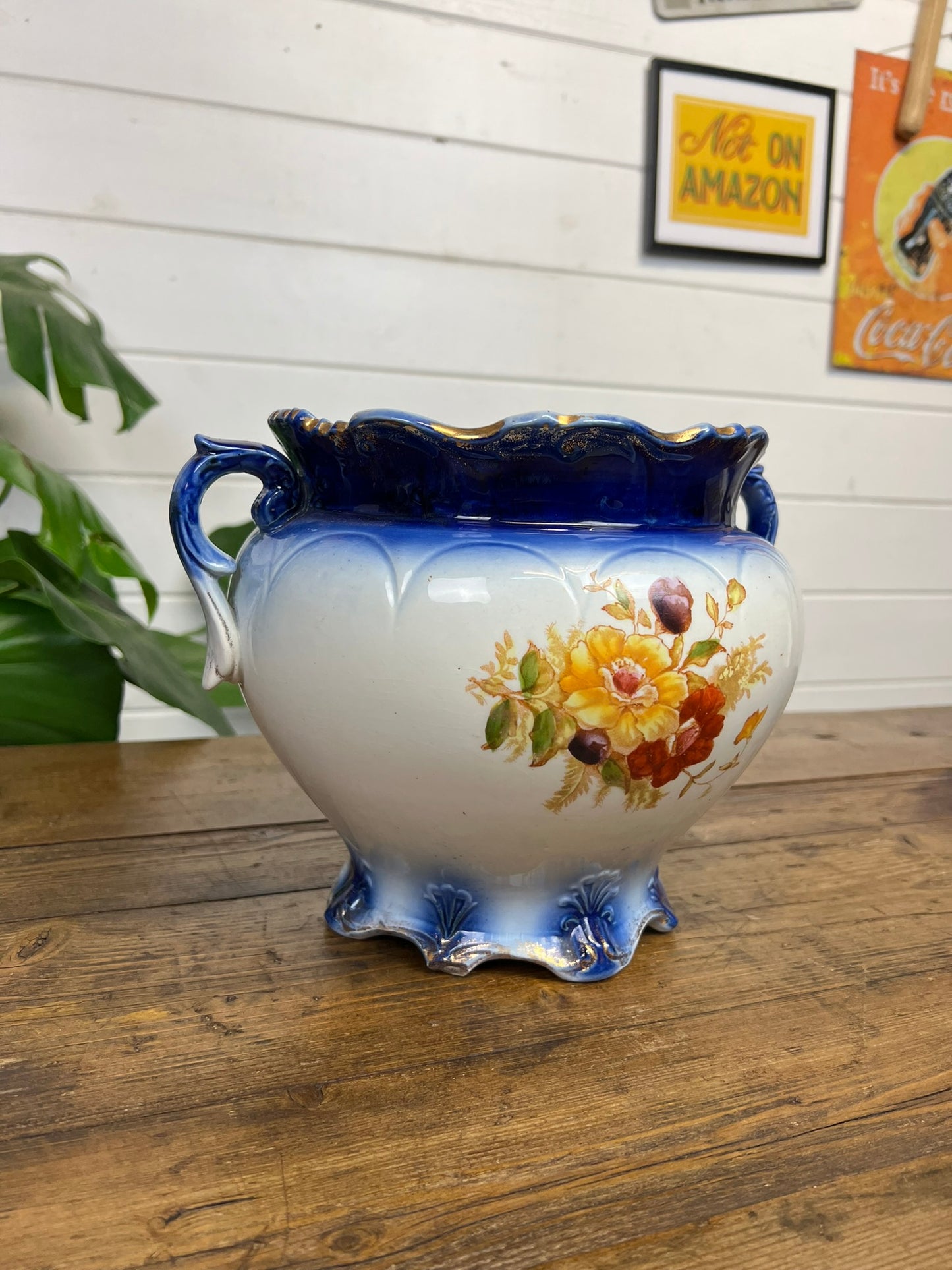 Antique Japonica Pottery Decorative Jardiniere Vintage Floral Pot