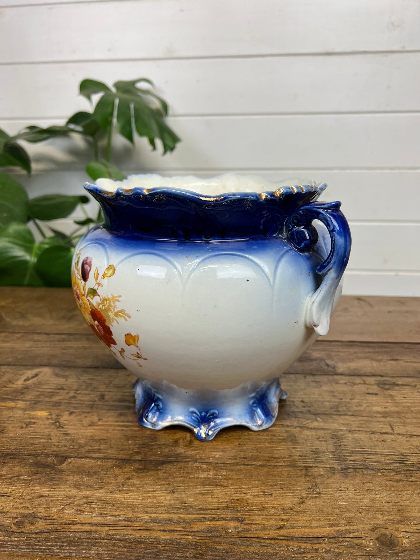 Antique Japonica Pottery Decorative Jardiniere Vintage Floral Pot