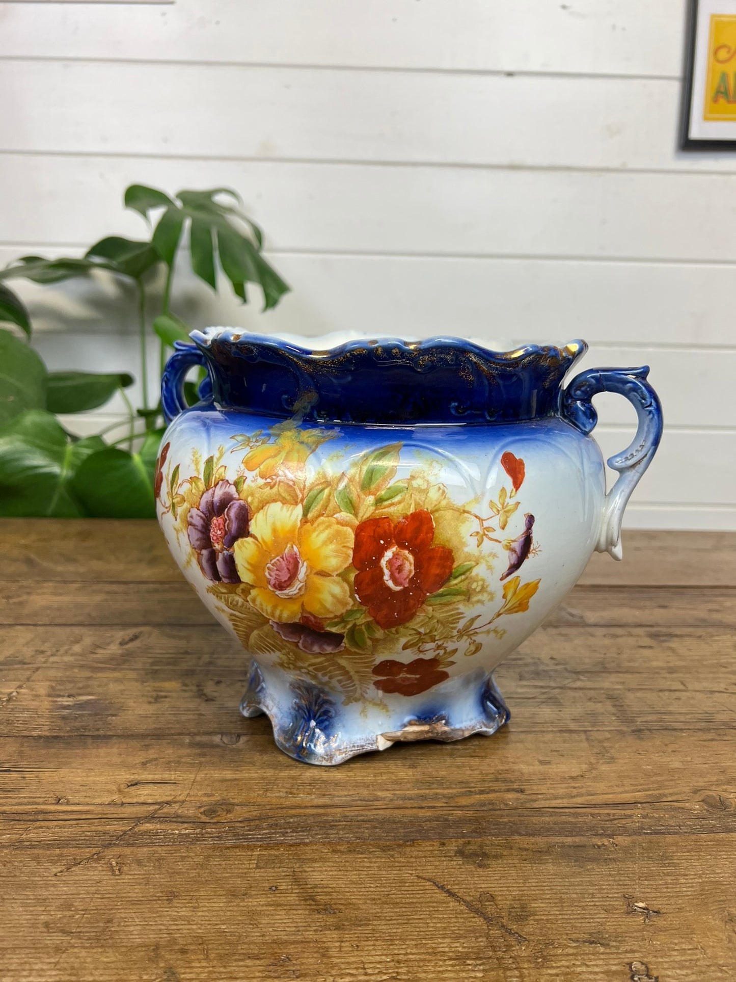 Antique Japonica Pottery Decorative Jardiniere Vintage Floral Pot