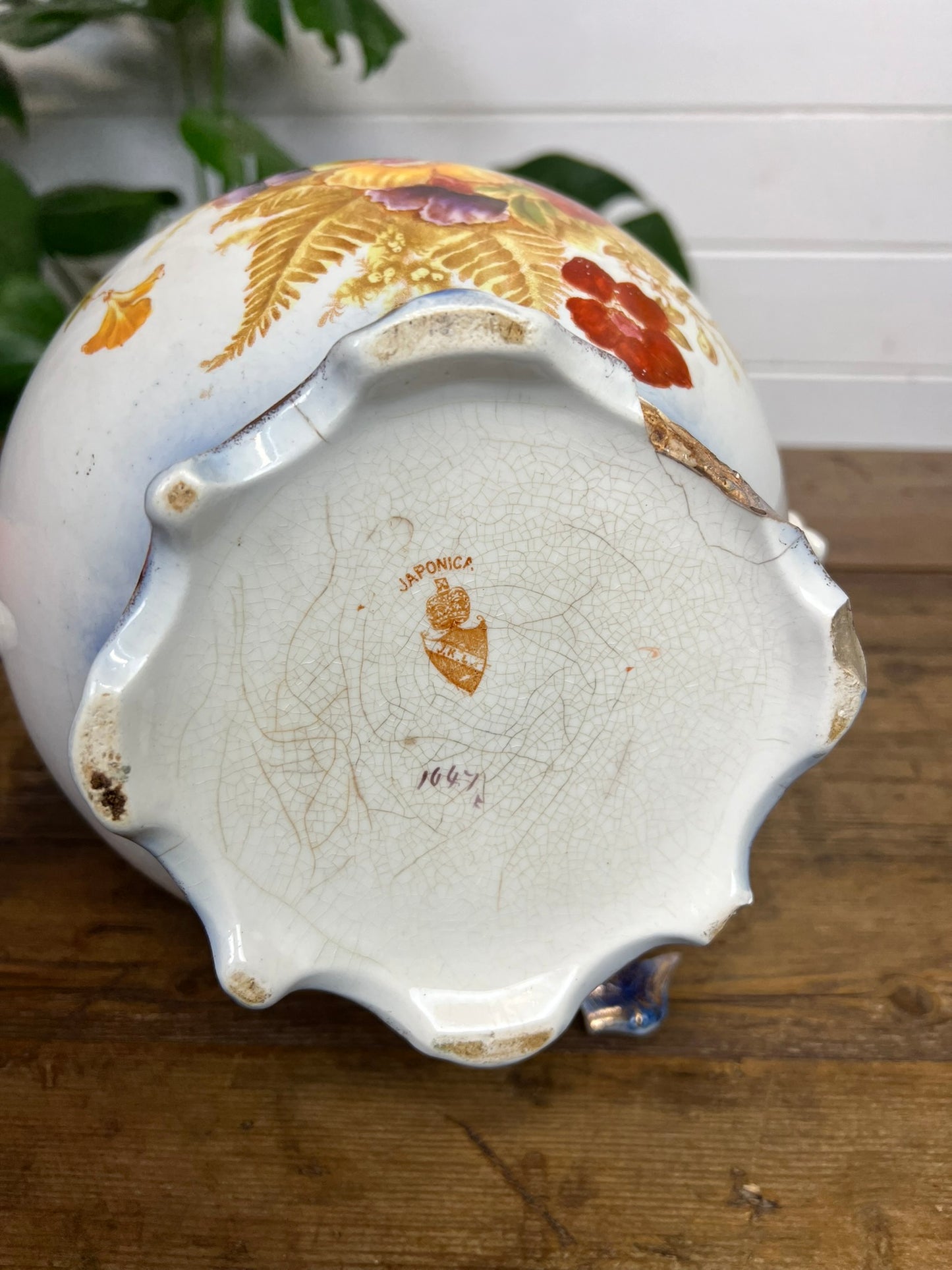 Antique Japonica Pottery Decorative Jardiniere Vintage Floral Pot