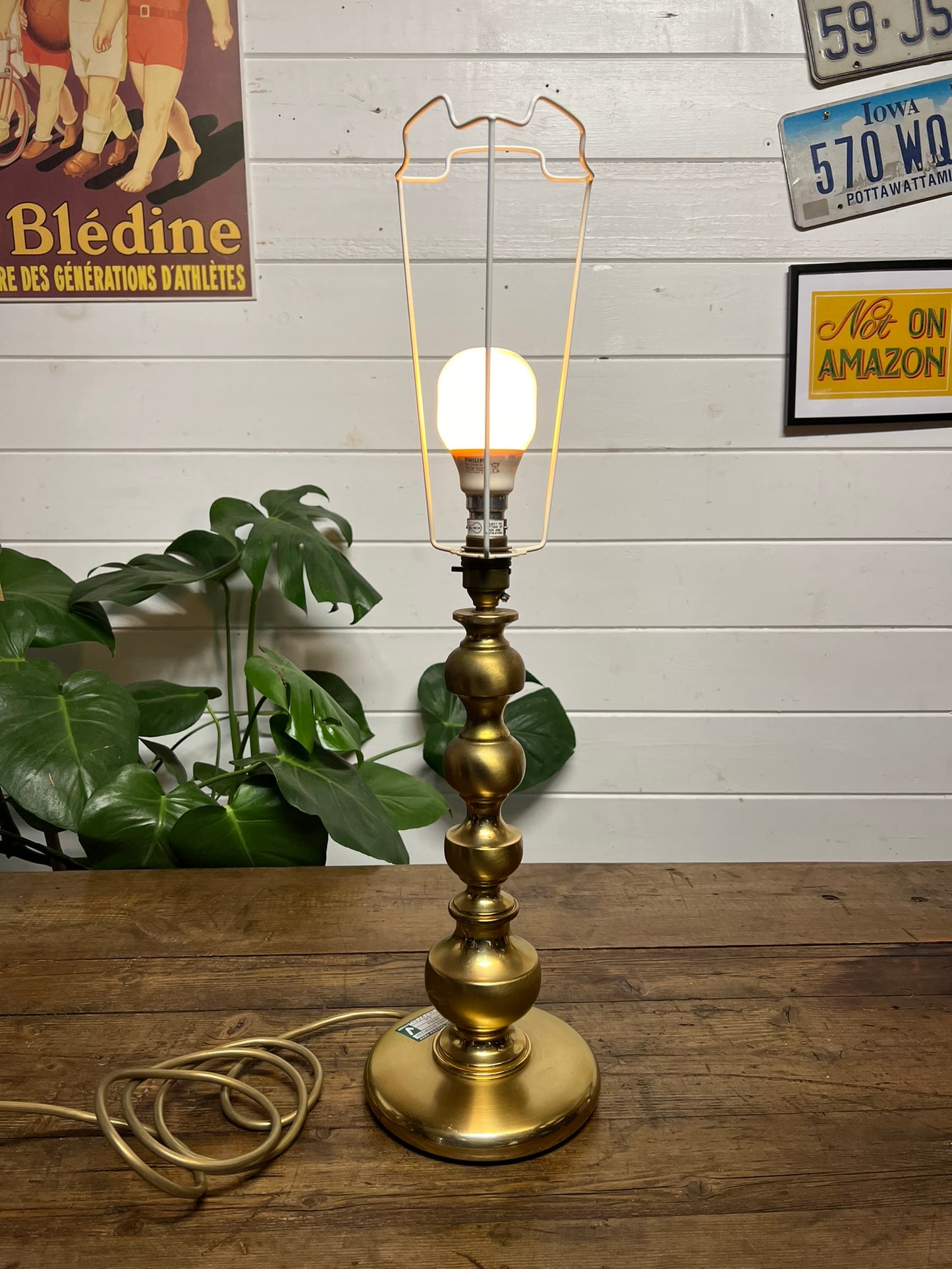 Gold Brass Table Lamp Base Boho Art Deco Home Decor - PAT Tested