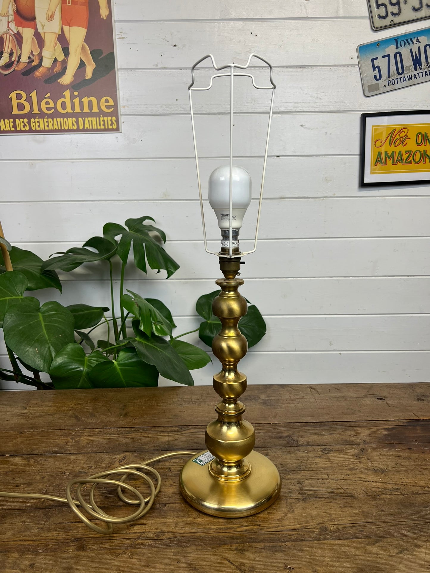 Gold Brass Table Lamp Base Boho Art Deco Home Decor - PAT Tested